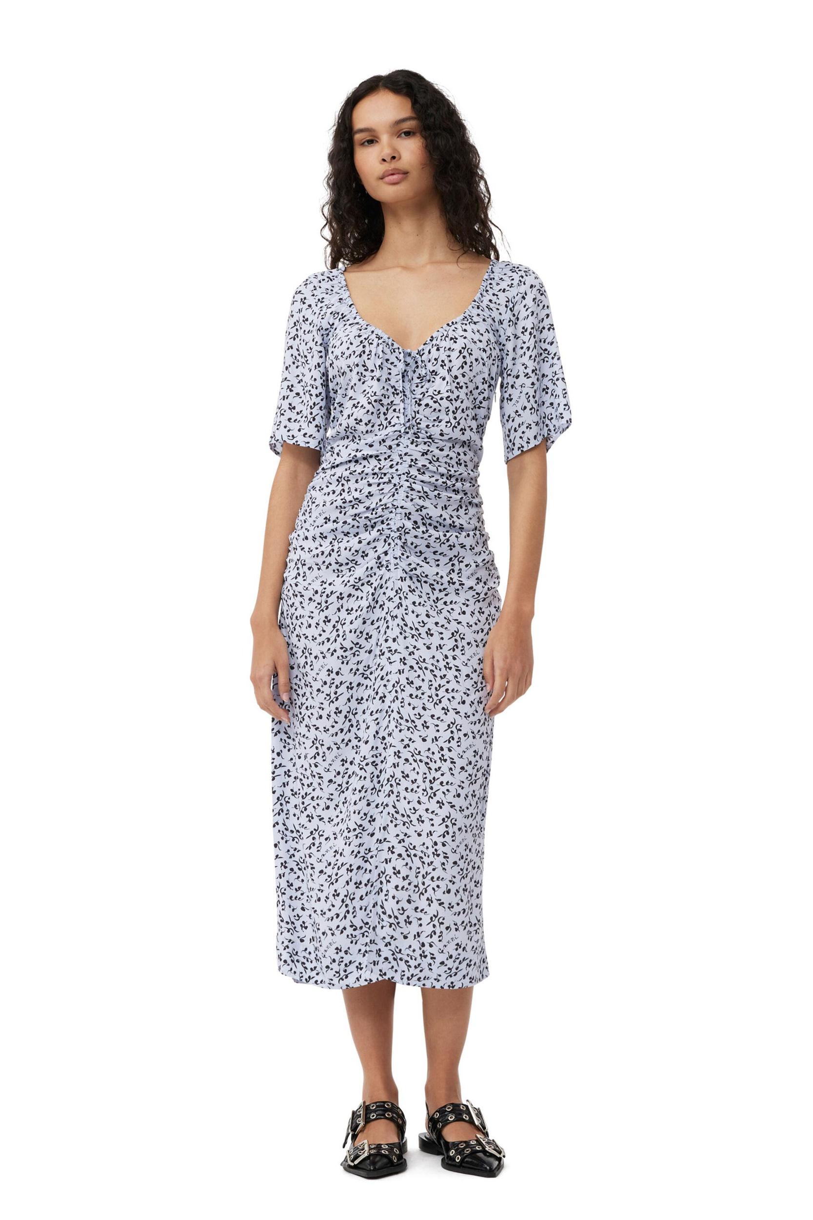 Printed Crepe U-neck Midi Dress Product Image