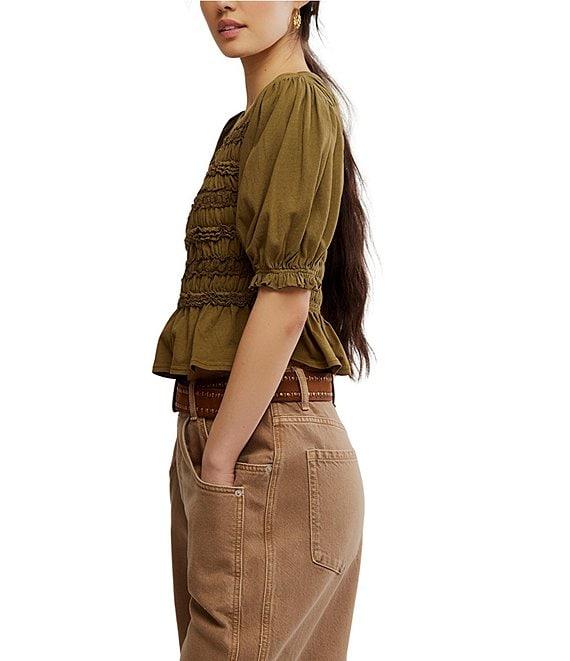 Free People Maxey Crew Neck Short Sleeve Smocked Top Product Image