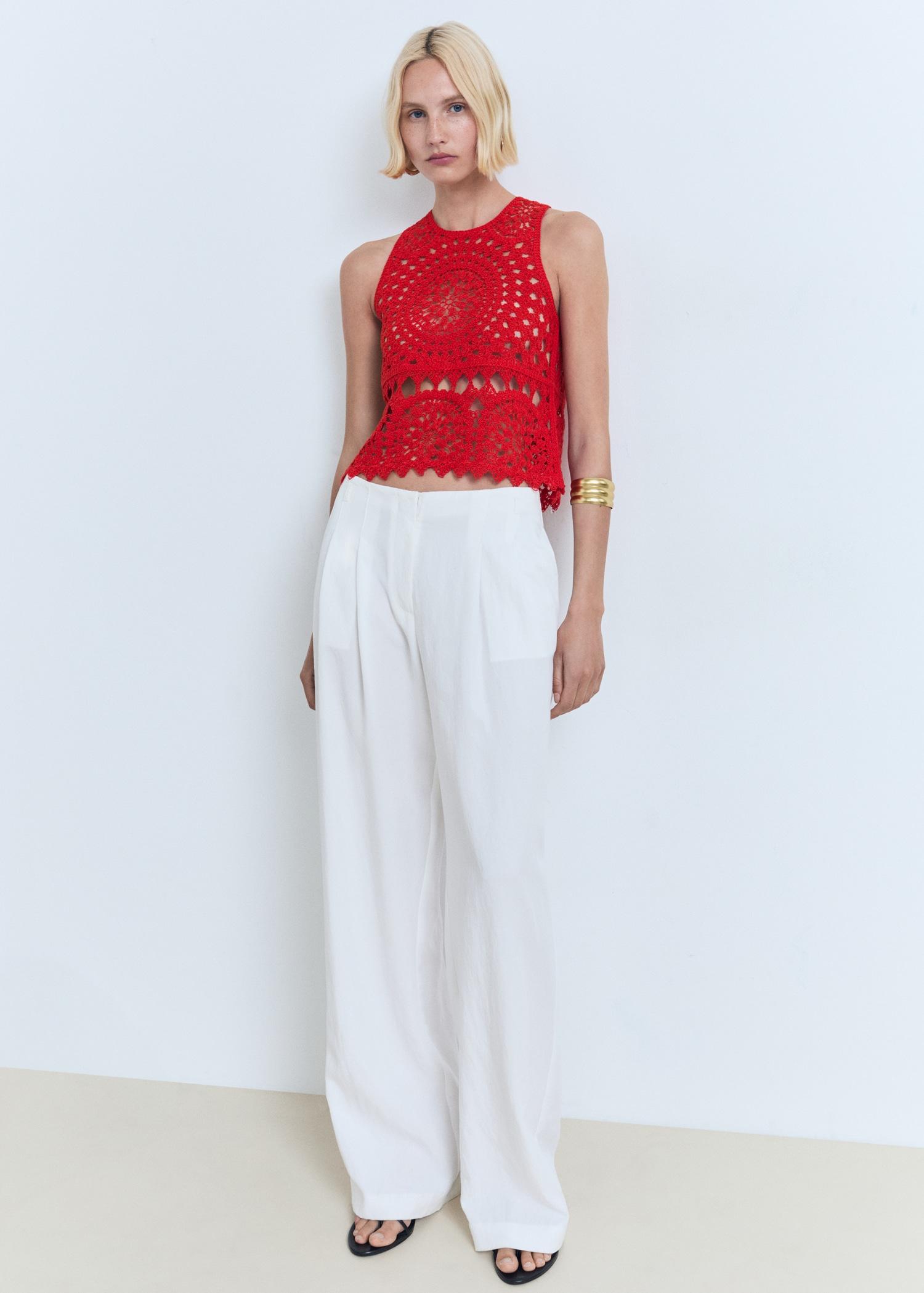 Crochet knitted top - Women | MANGO USA Product Image