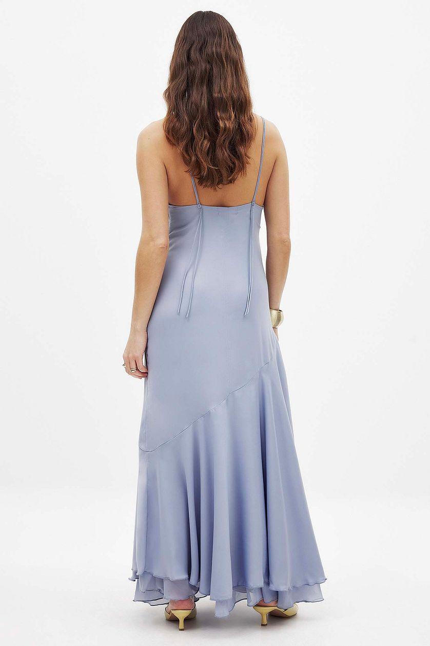 Satin Asymmetric Tier Slip Dress Product Image