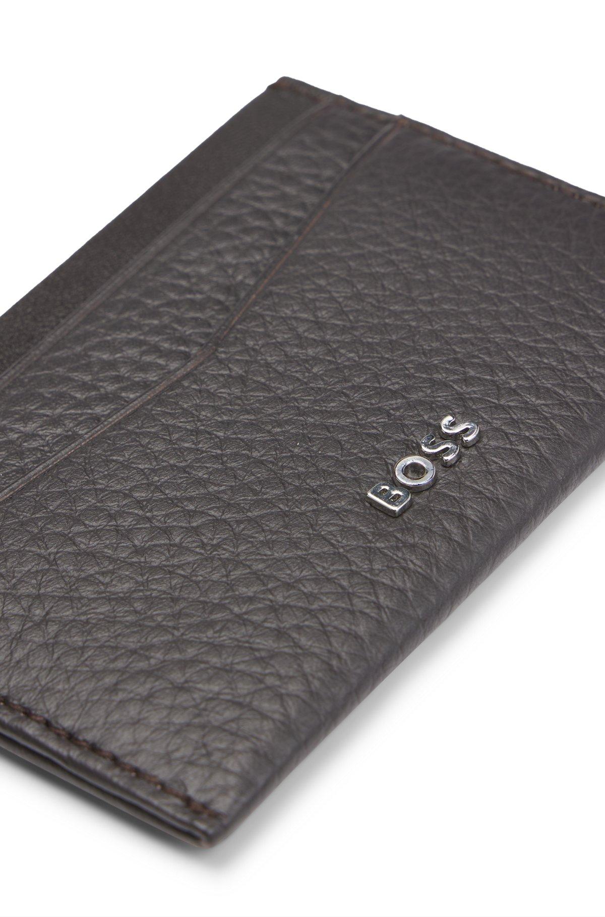Logo-lettering card holder in grained leather Product Image