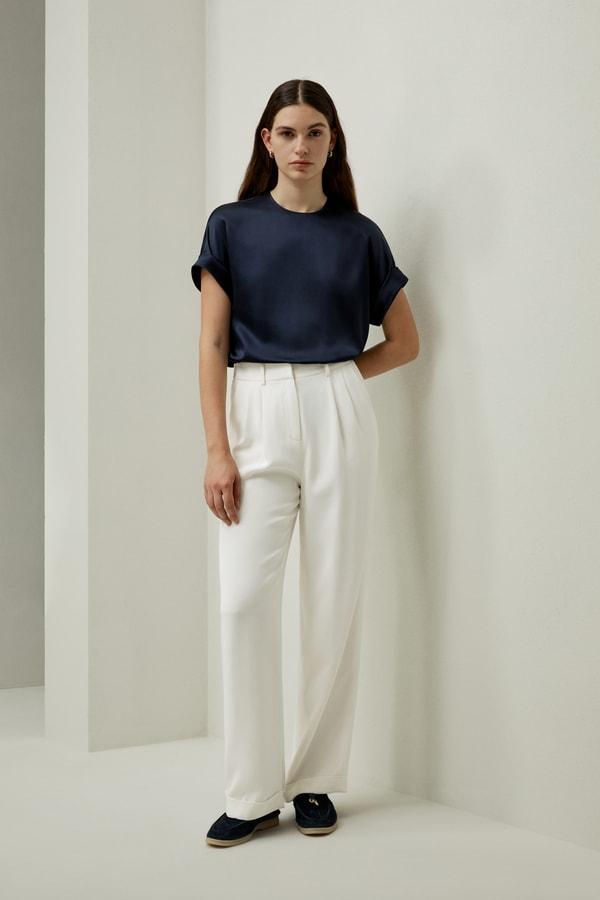 LILYSILK T Shirt Silk - Womens - Navy Blue 100 Silk - Organic Oversized Tops XS Product Image