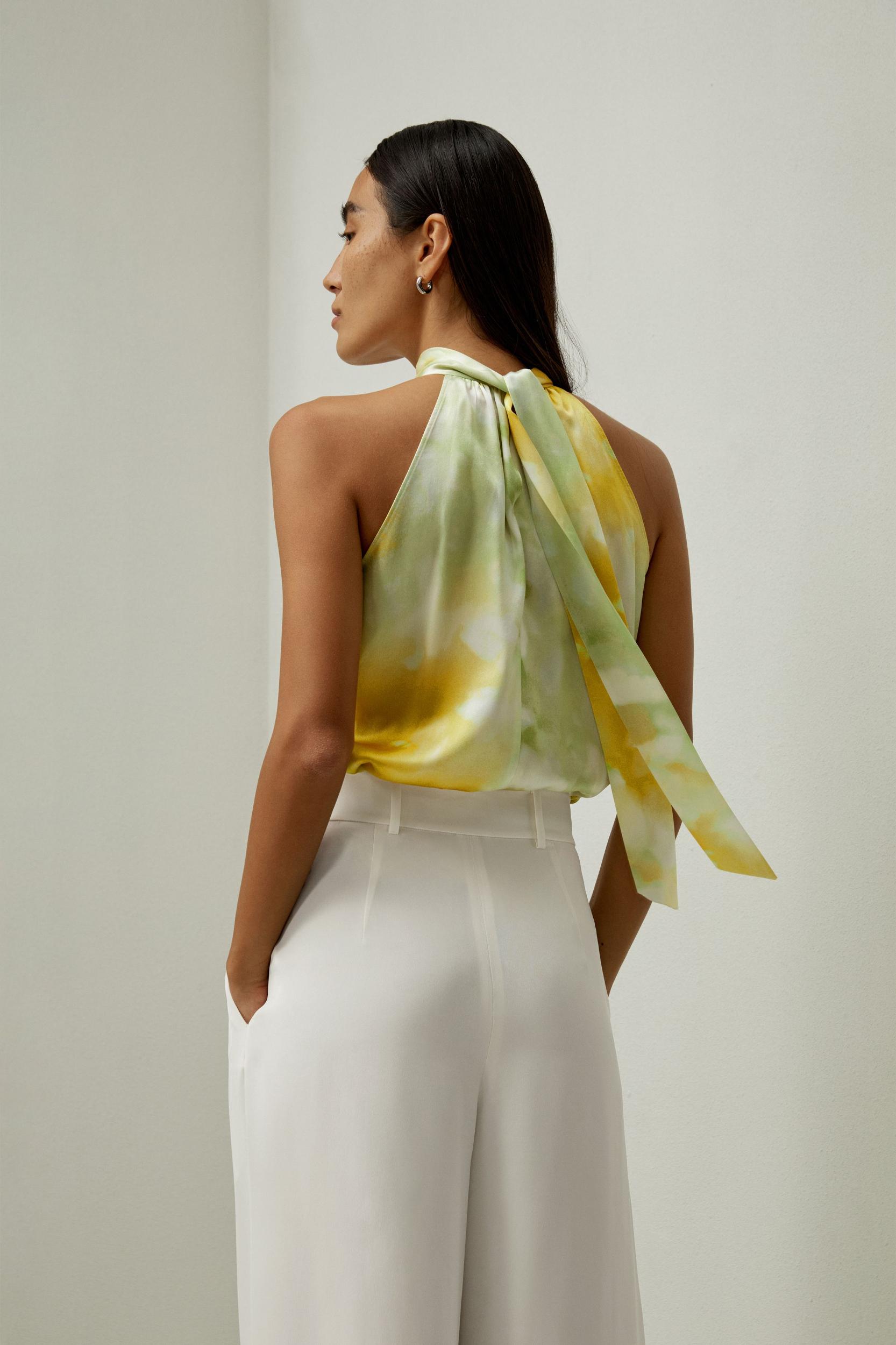 Print Silk Halter Neck Top Product Image