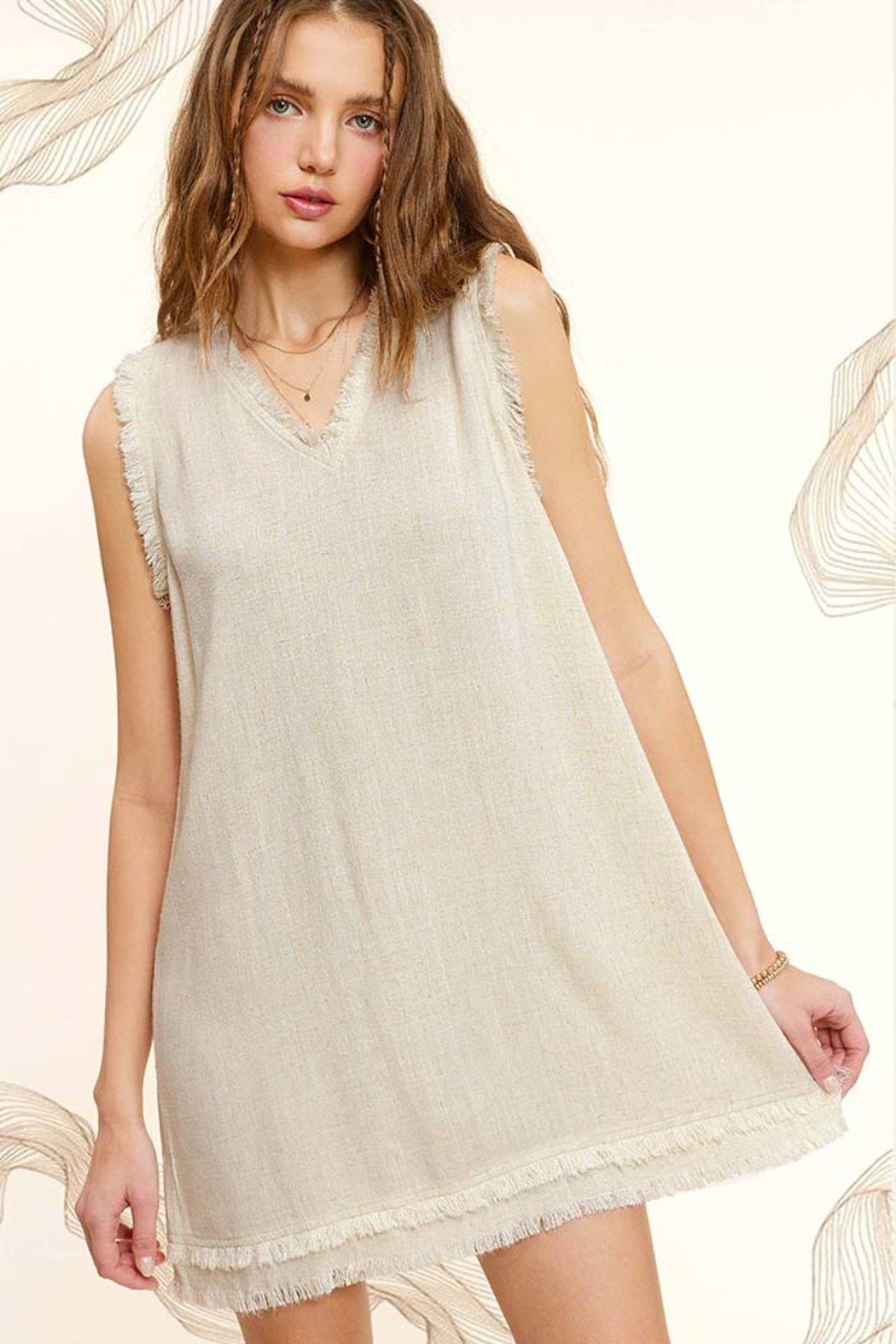 Washed Cut Edge V Neck Dress Product Image