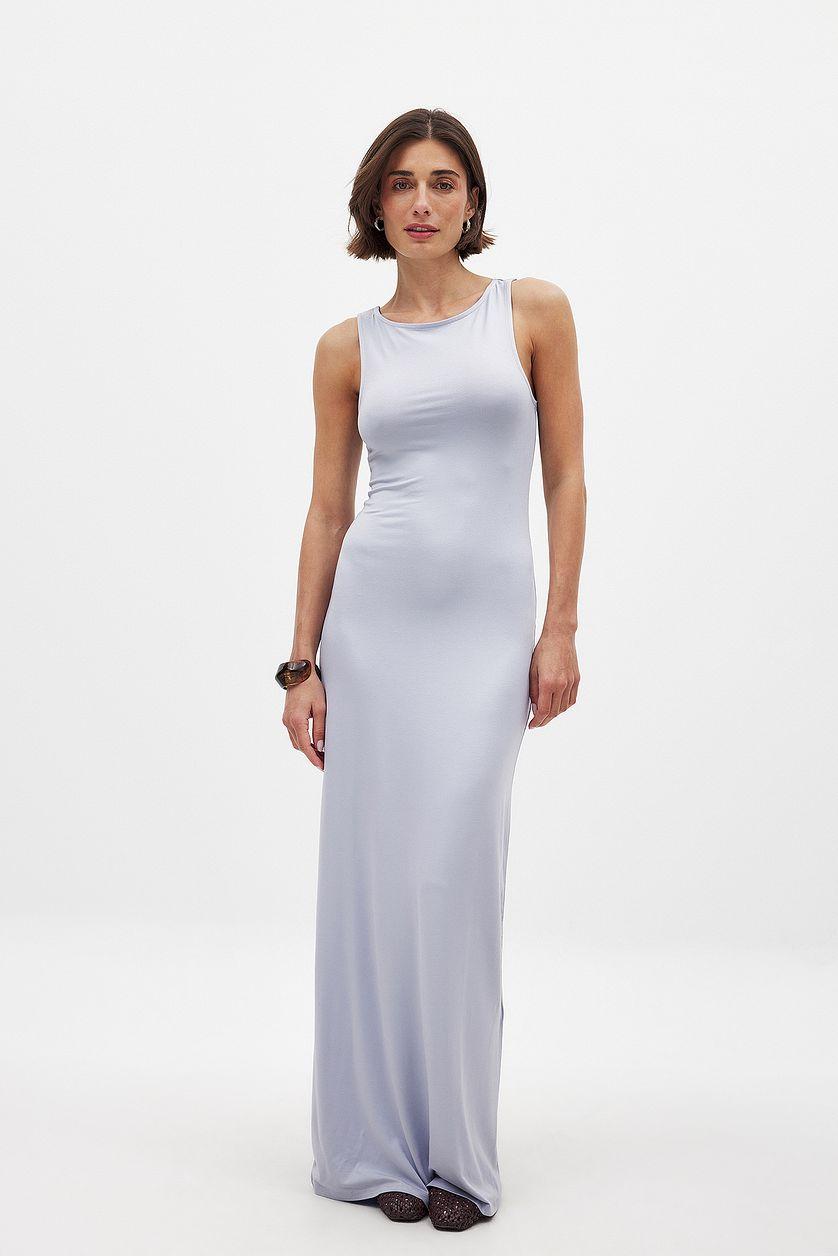 Soft Line Boat Neck Sleeveless Maxi Dress Product Image
