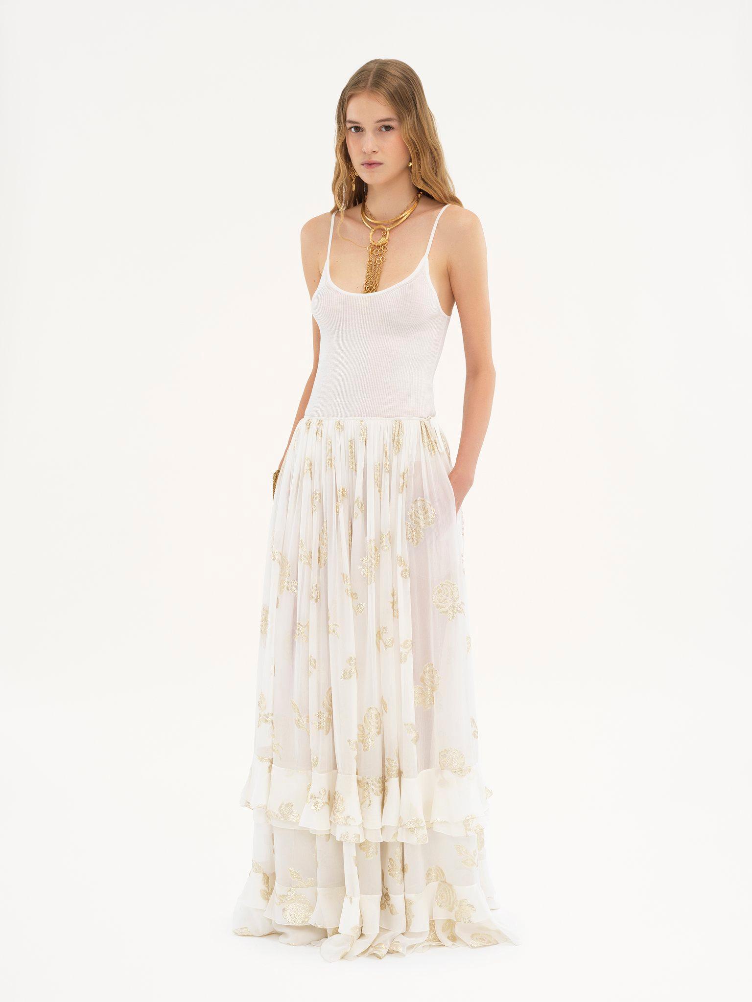 Fluid maxi skirt in silk jacquard & lurex Product Image