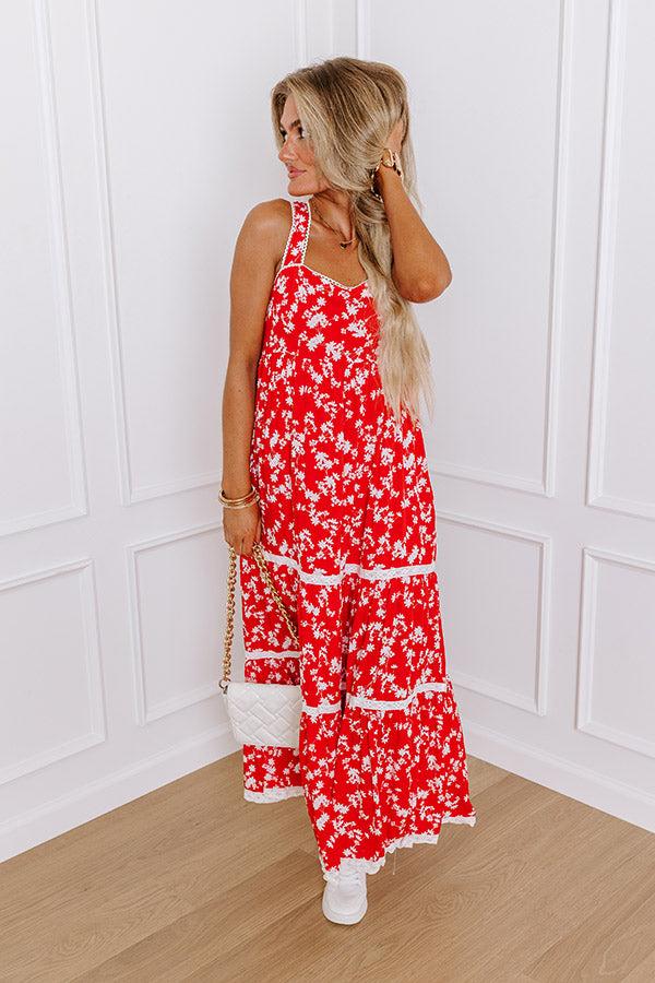 Southern Charm Floral Maxi Dress in Red Product Image