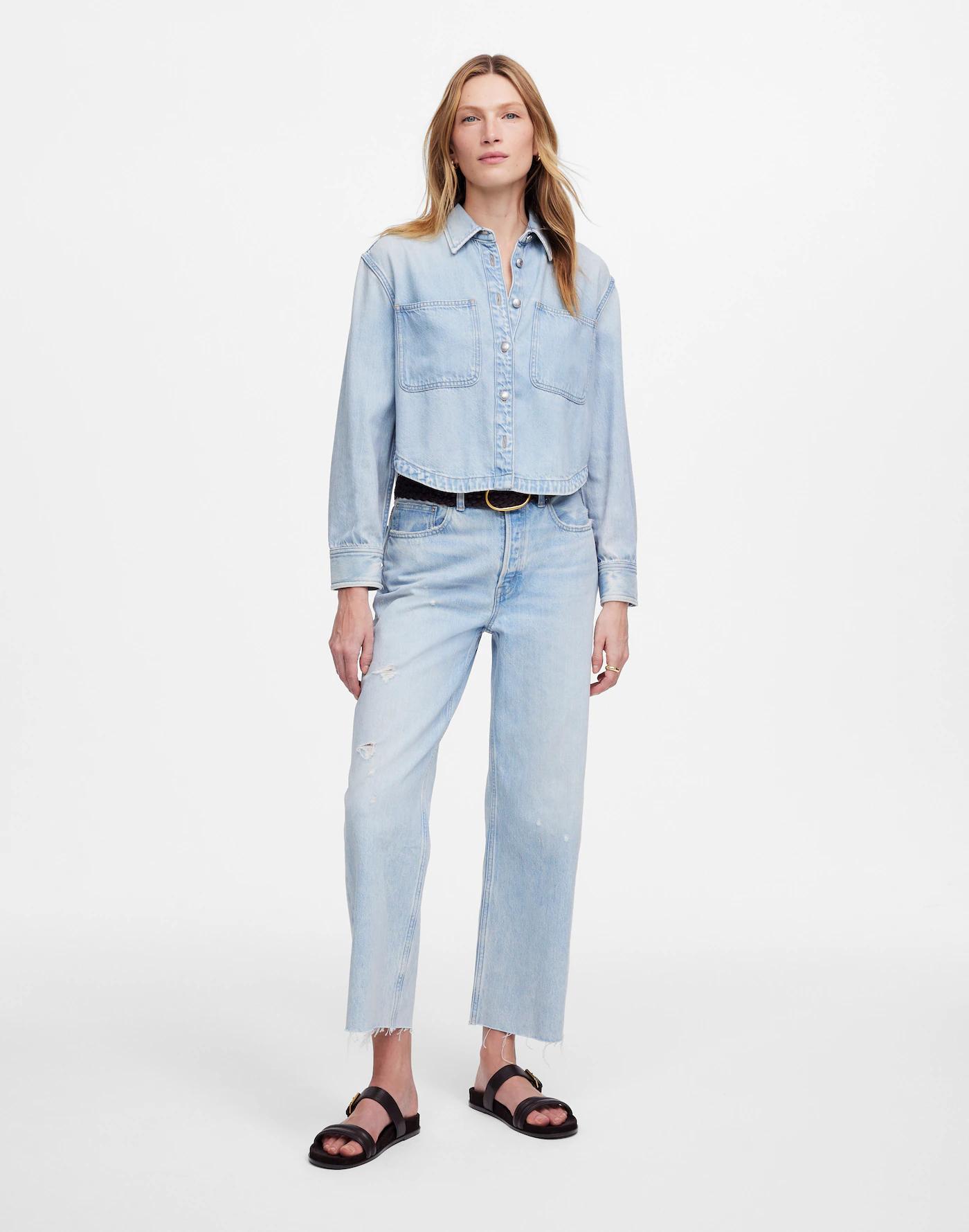 Cropped Shirt Jacket in Foster Wash: Airy Denim Edition Product Image