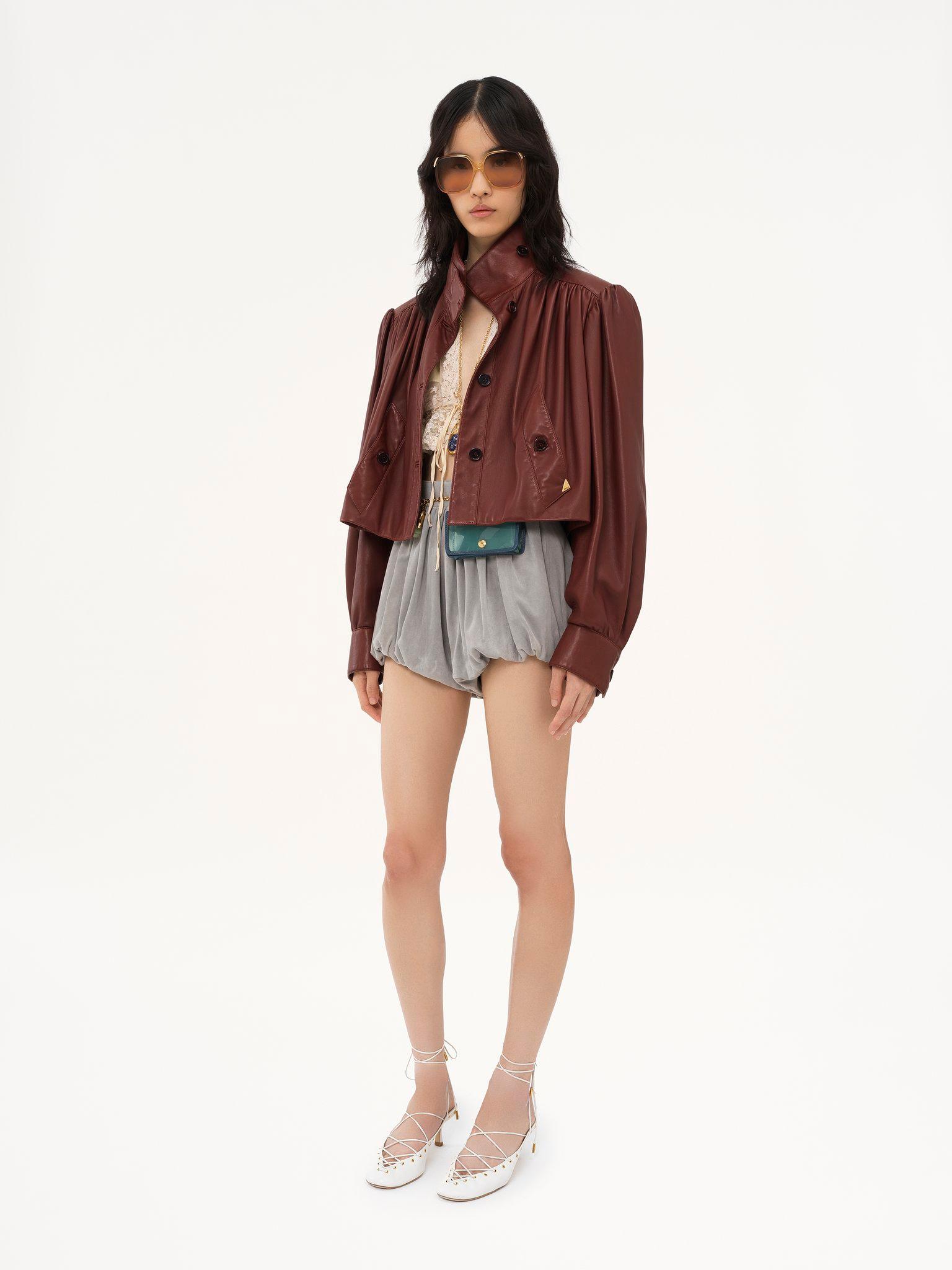 Gathered boule jacket in leather Product Image