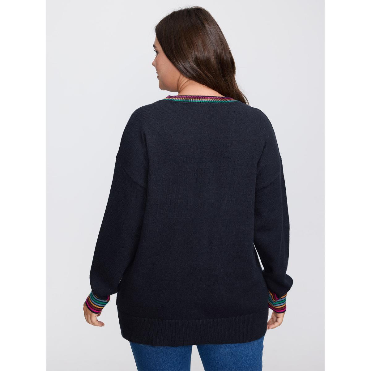 Plus Size Supersoft Colorful Stripe Pullover Indigo Women Leisure Loose Long Sleeve Round Neck Casual Pullovers BloomChic 22-24/3X Product Image