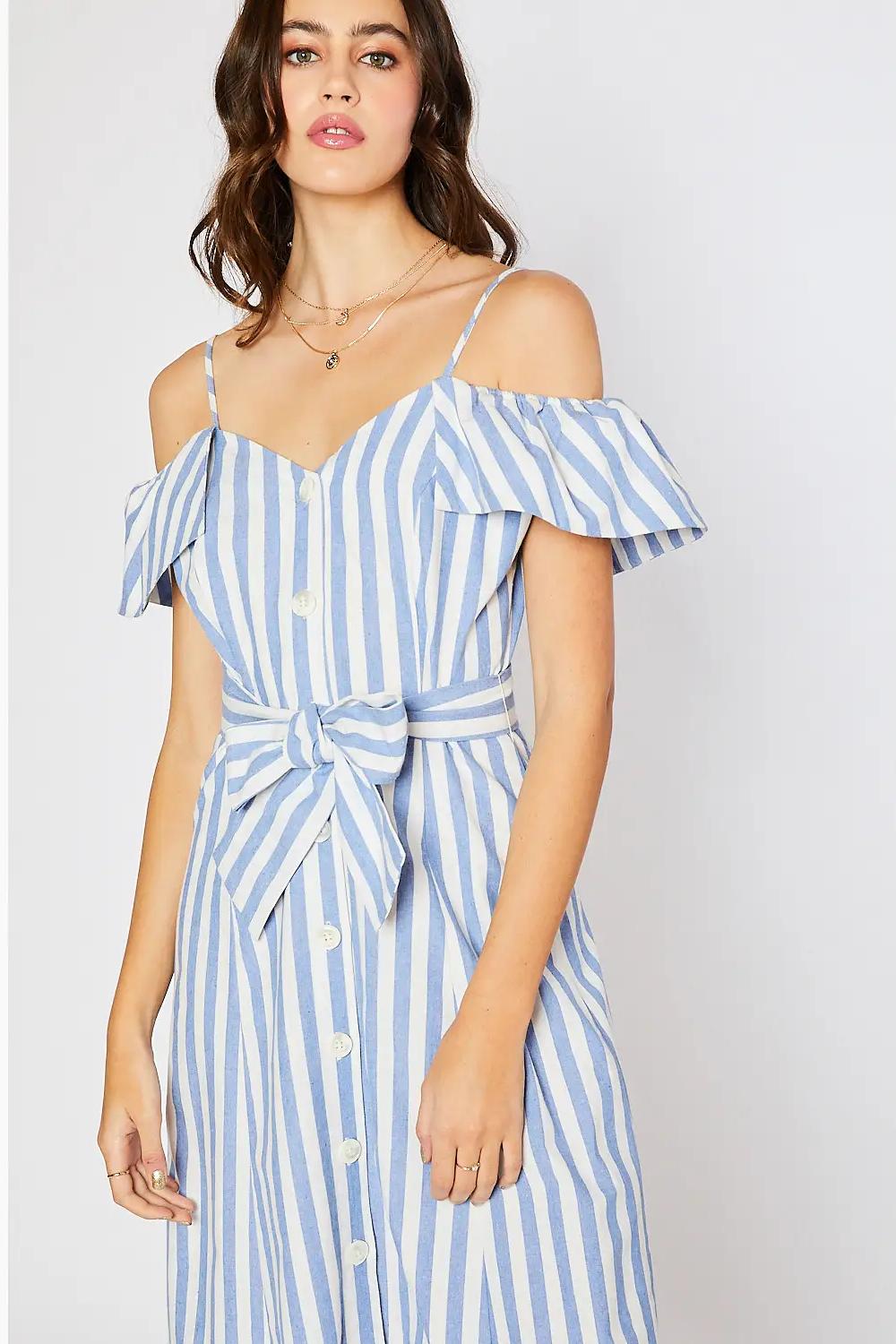 Blue Striped Buttons Dress Product Image