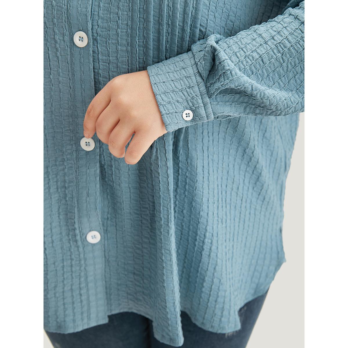 Plus Size Plisse Button Up Curved Hem Kimono Women Stone Casual Texture Everyday Kimonos BloomChic 12/L Product Image