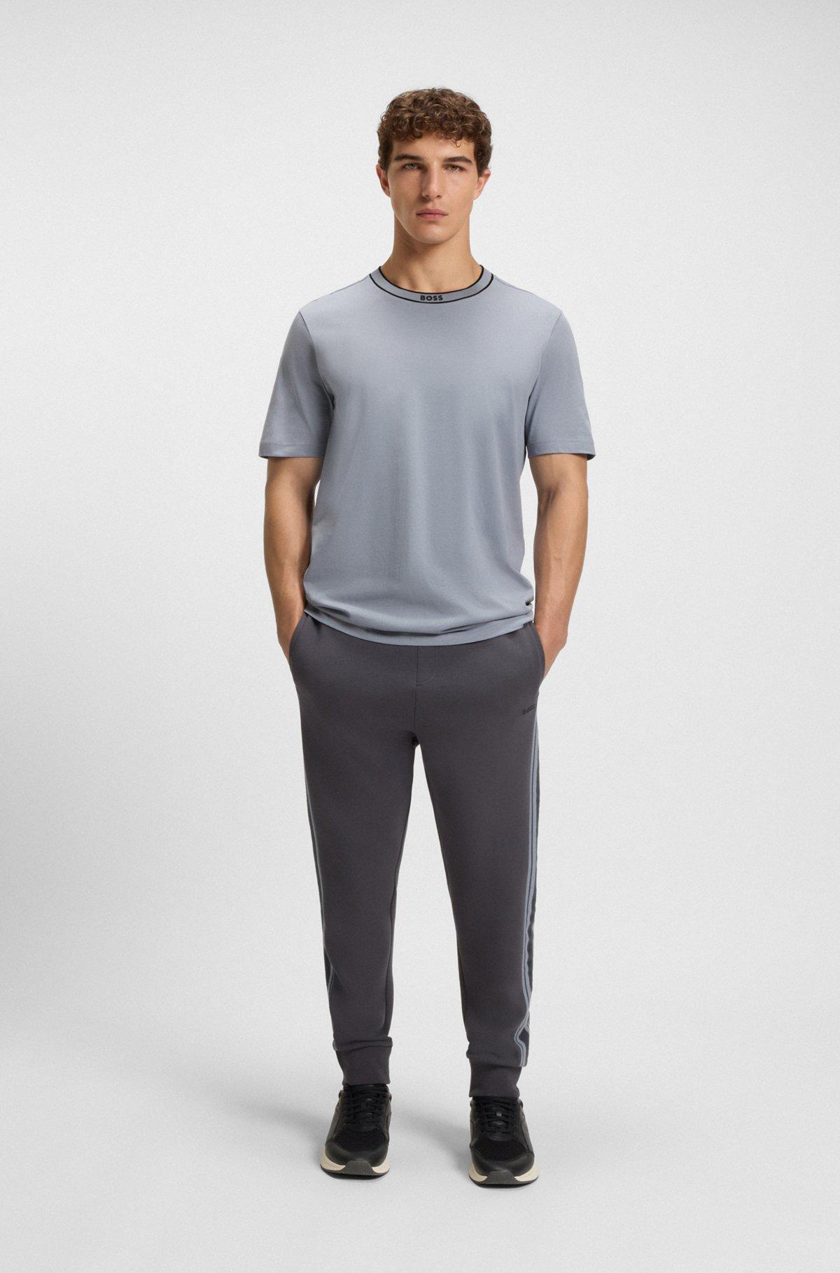 BOSS - Cotton jersey T-shirt with striped logo graphic - Dark Grey Product Image