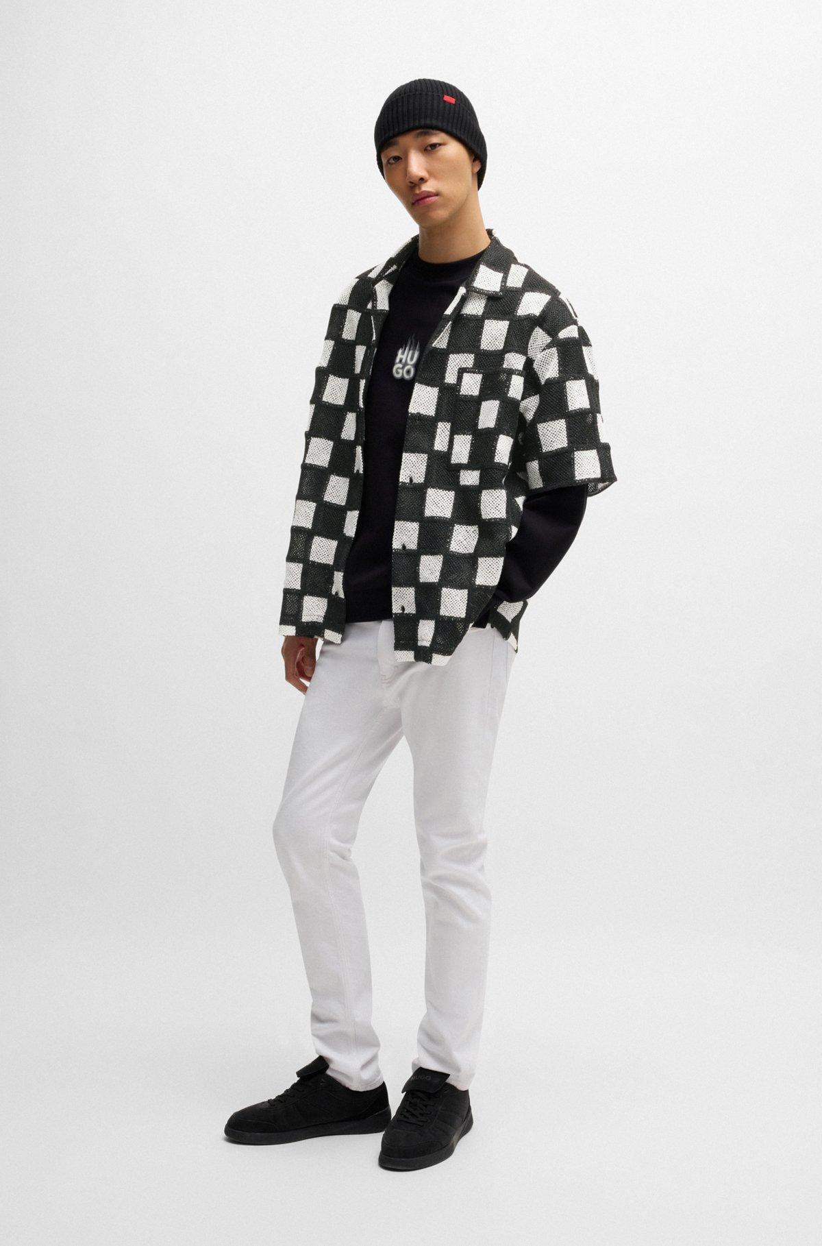 Oversize-fit shirt in check-print crochet Product Image