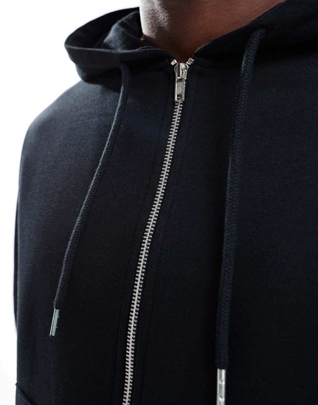 ASOS DESIGN essential boxy oversized zip up hoodie in black Product Image