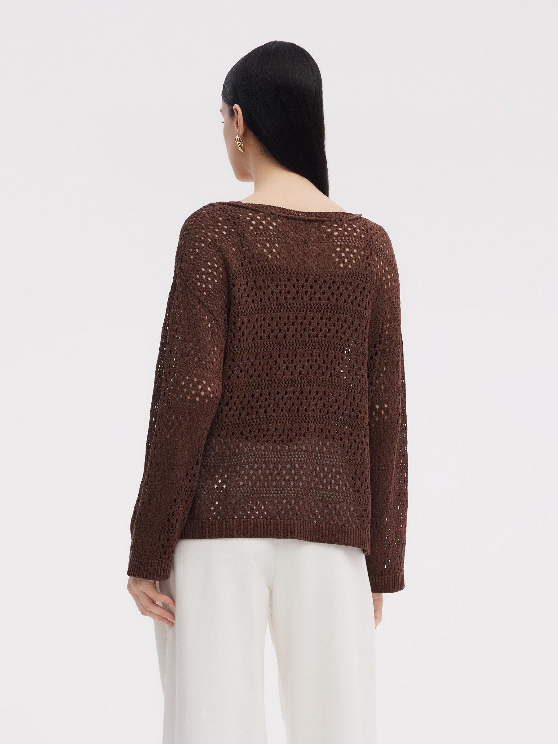 Linen Blend Openwork Pullover And Knit Tank Two-Piece Set Product Image