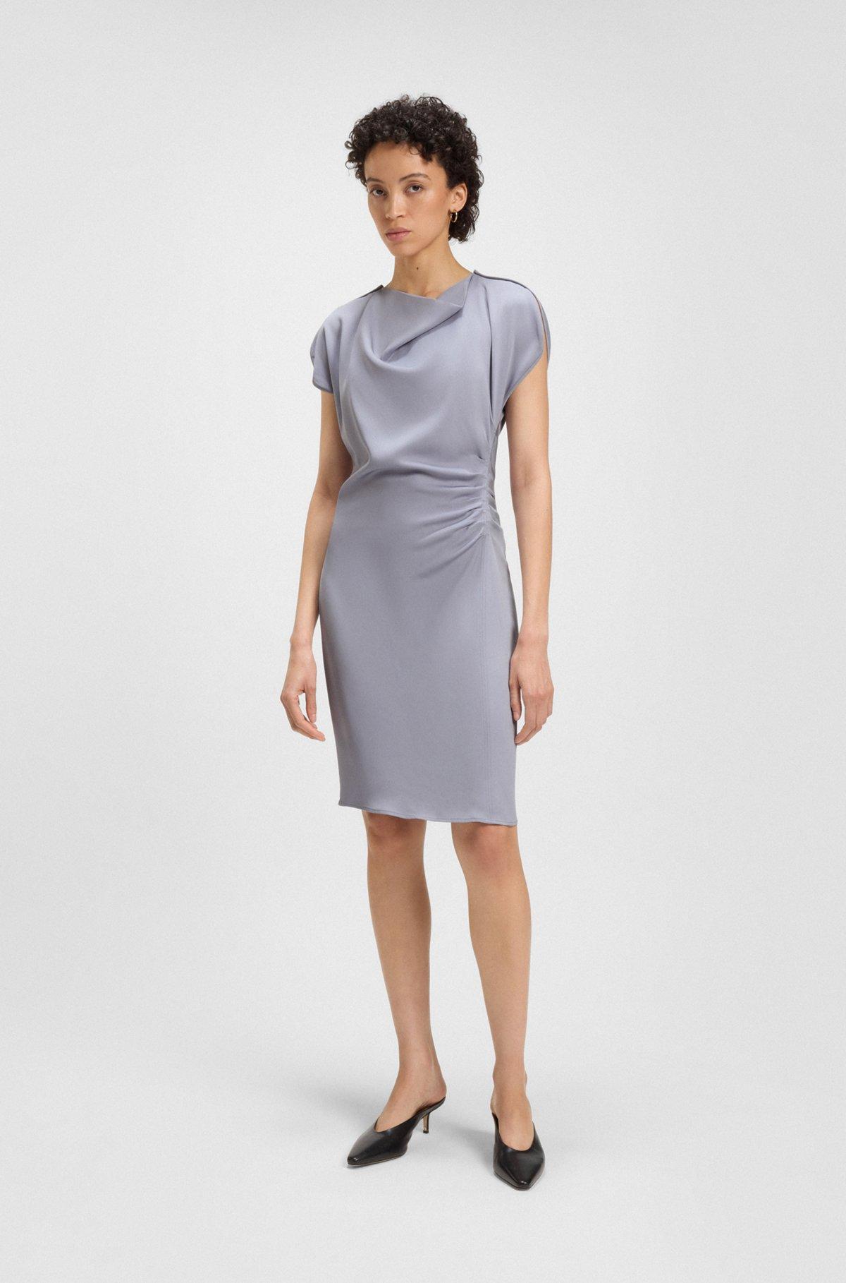 BOSS - Drape-neckline dress with gathered detail - Light Grey Product Image