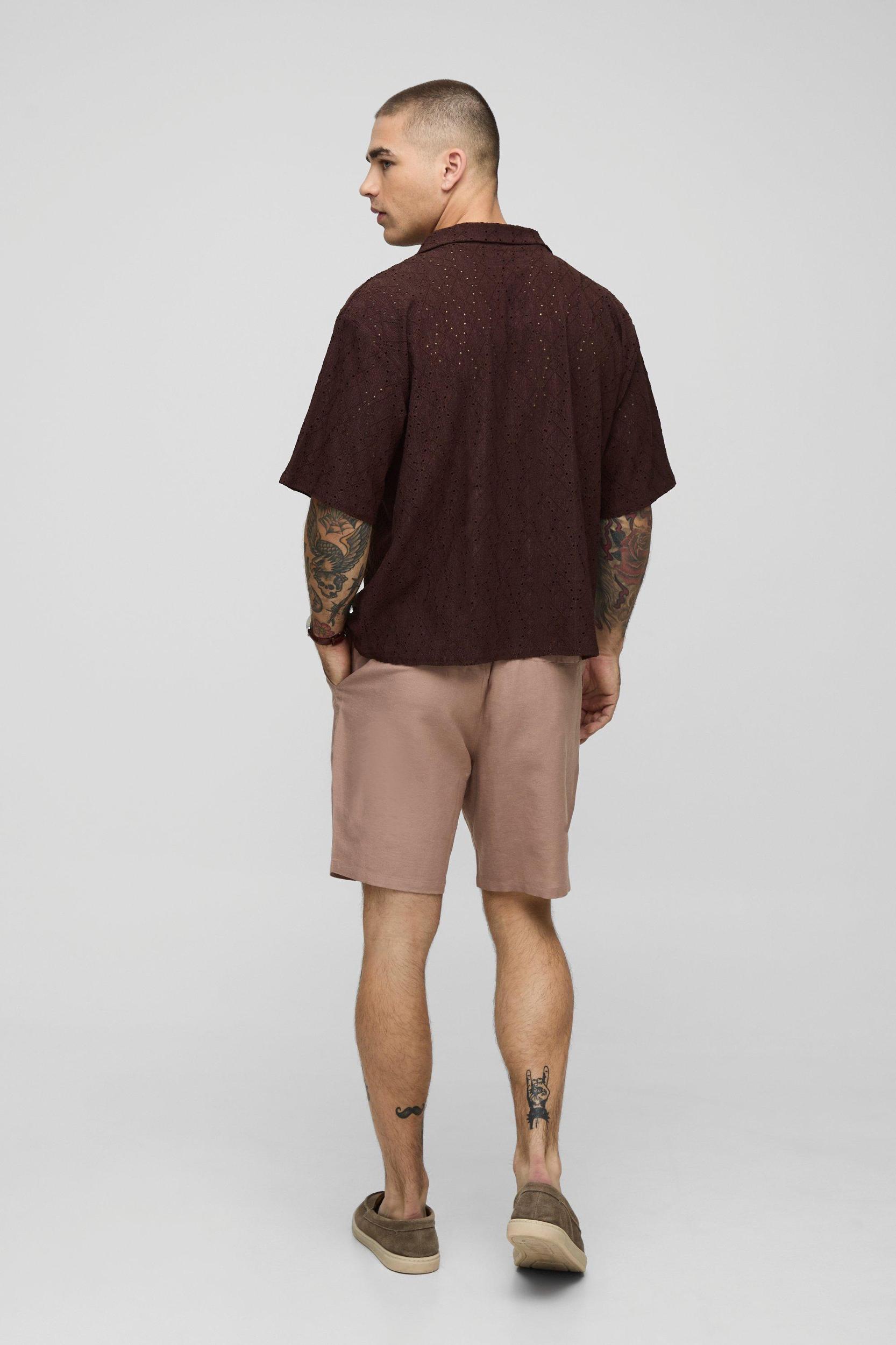Elasticated Waist Slim Fit Mid Length Linen Blend Short | boohooMAN USA Product Image