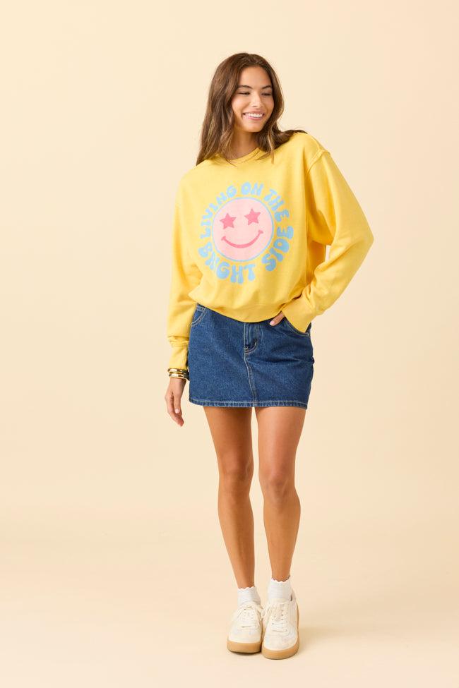 Living On The Bright Side Yellow Raw Hem Fleece Graphic Sweatshirt Product Image