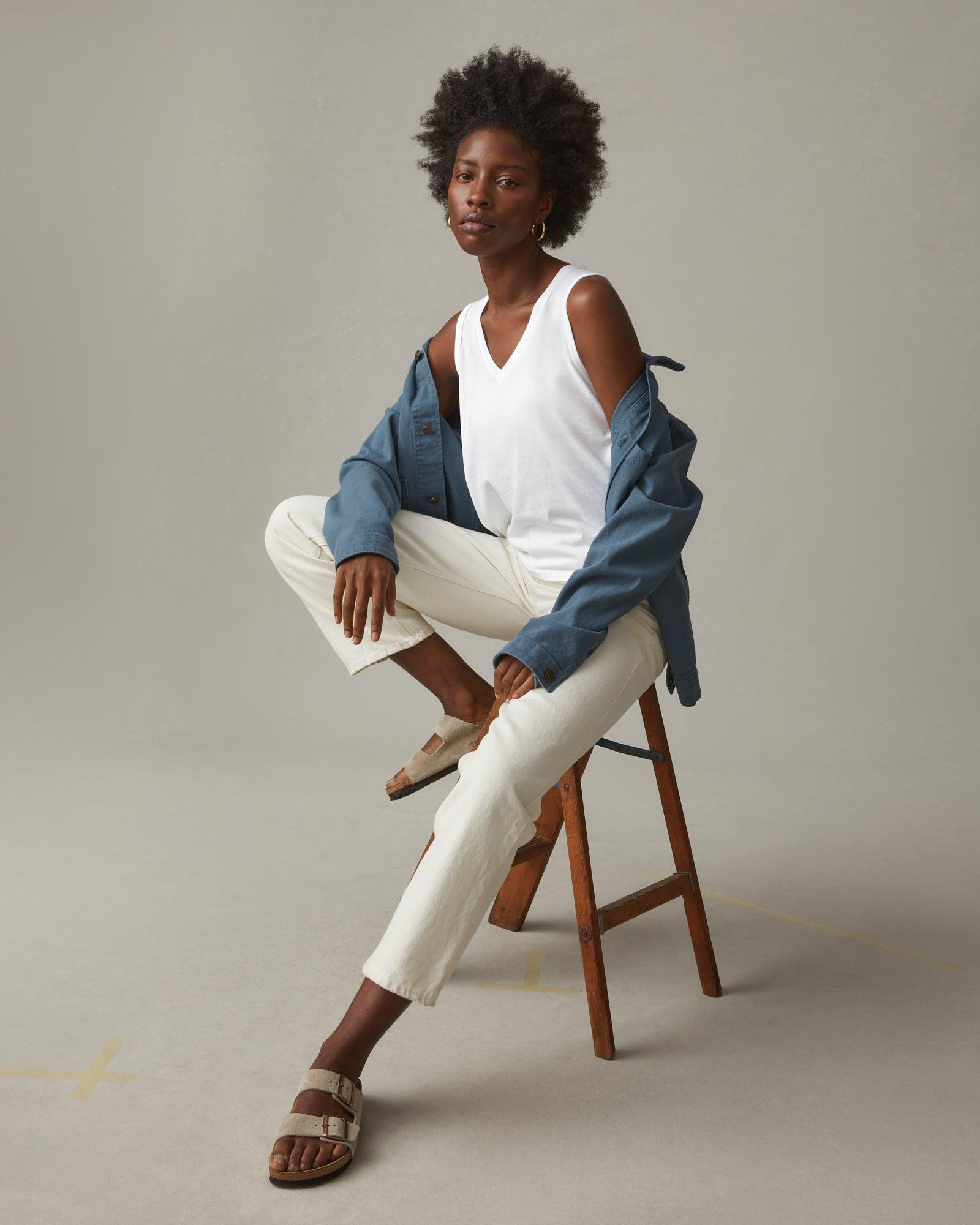 Women's Classic Cotton V-Neck Tank - White Female Product Image