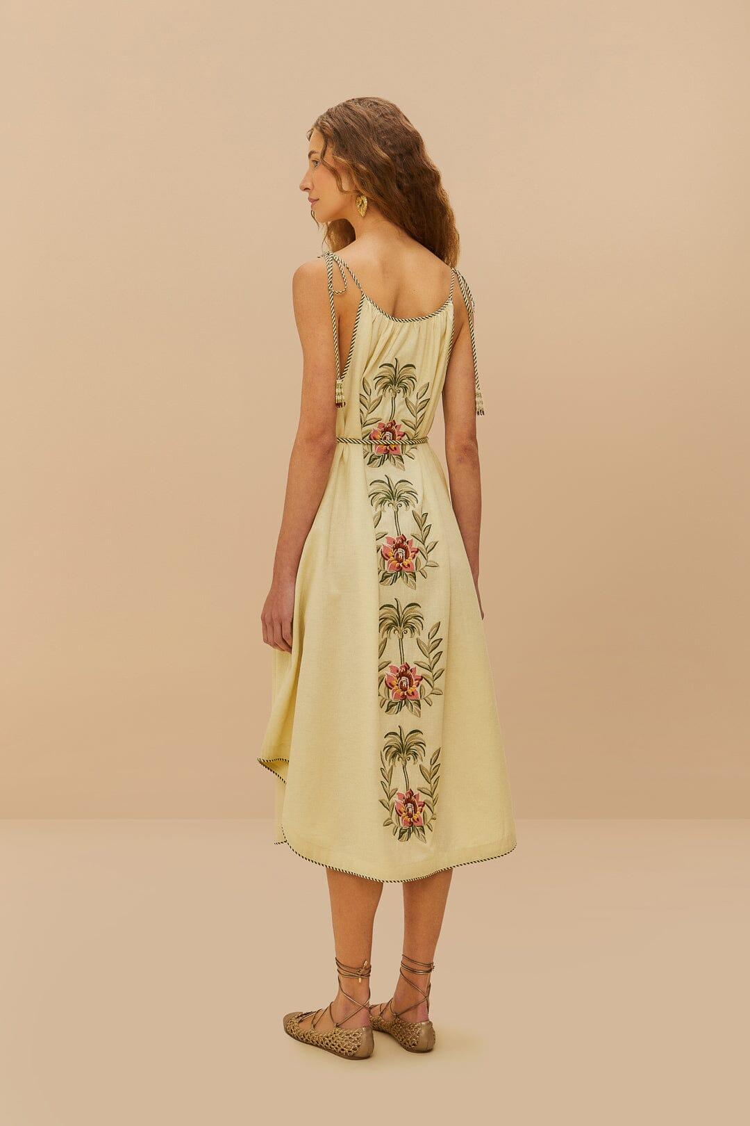 Sand Tropical Flower Embroidered LENZING™ ECOVERO™ Euroflax™ Maxi Dress Product Image