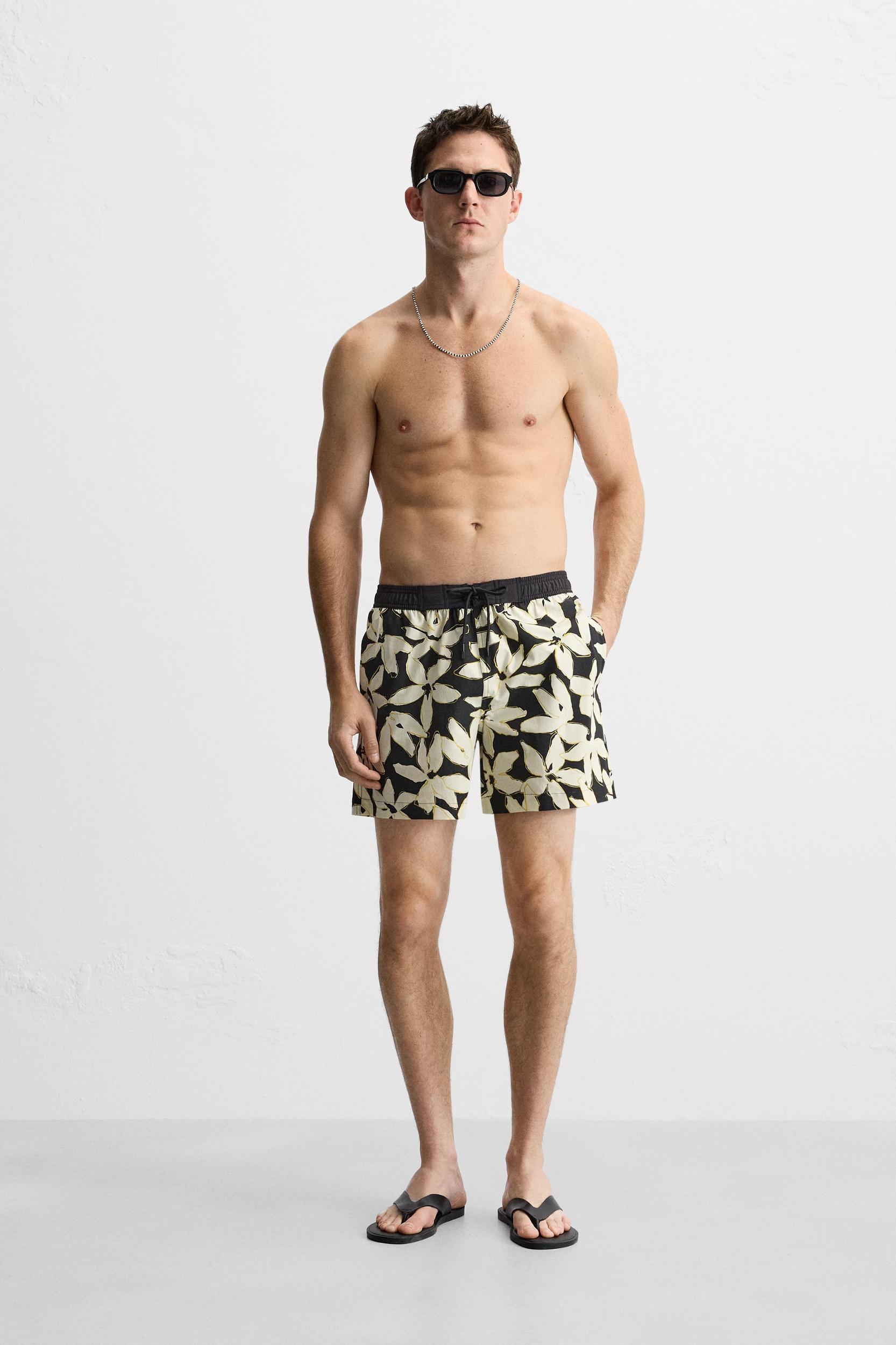 FLORAL PRINT LONG SWIMMING TRUNKS Product Image