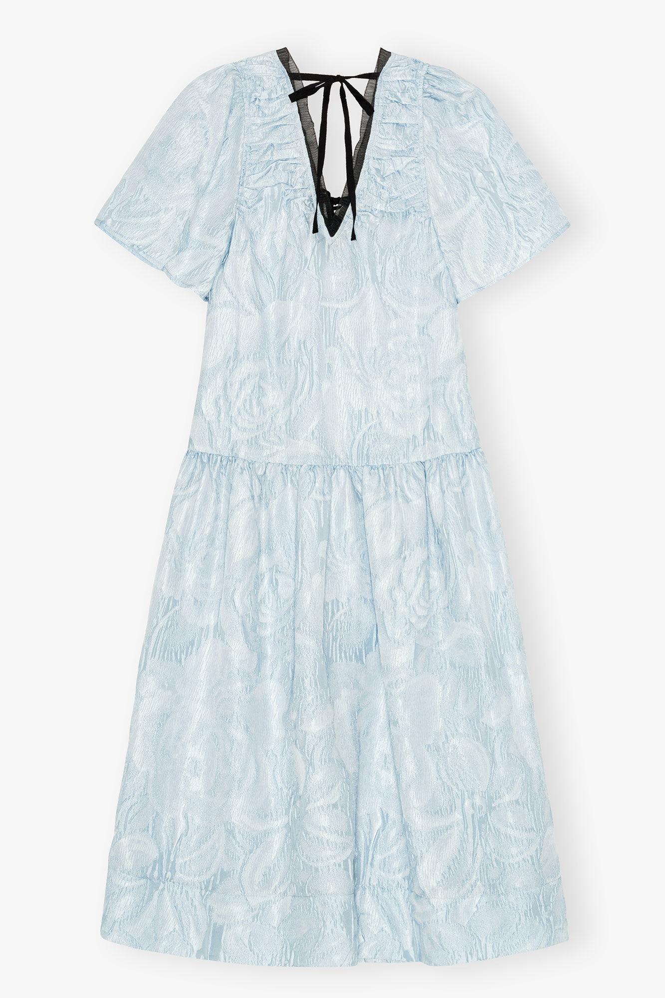 Blue Textured Cloque Midi Dress Product Image