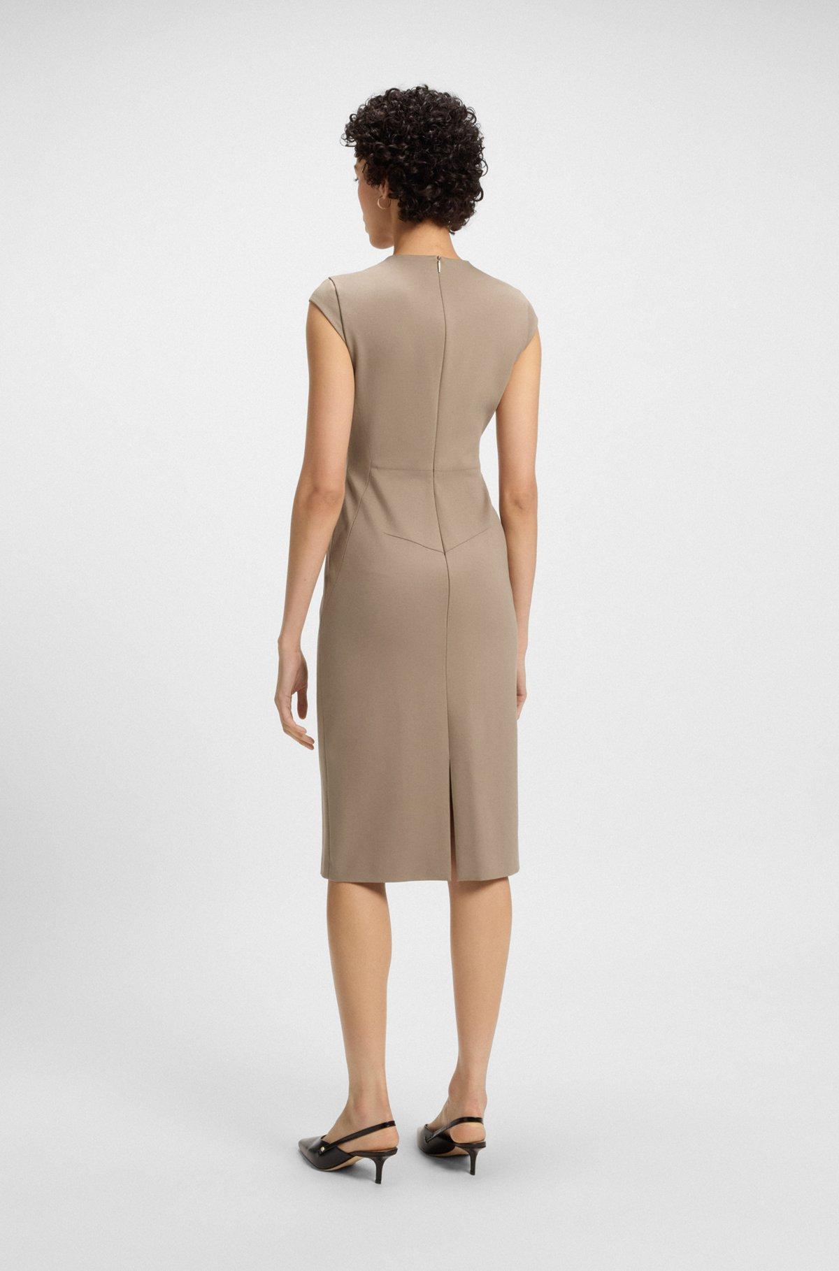 BOSS - Cap-sleeve dress in stretch fabric - Light Brown Product Image