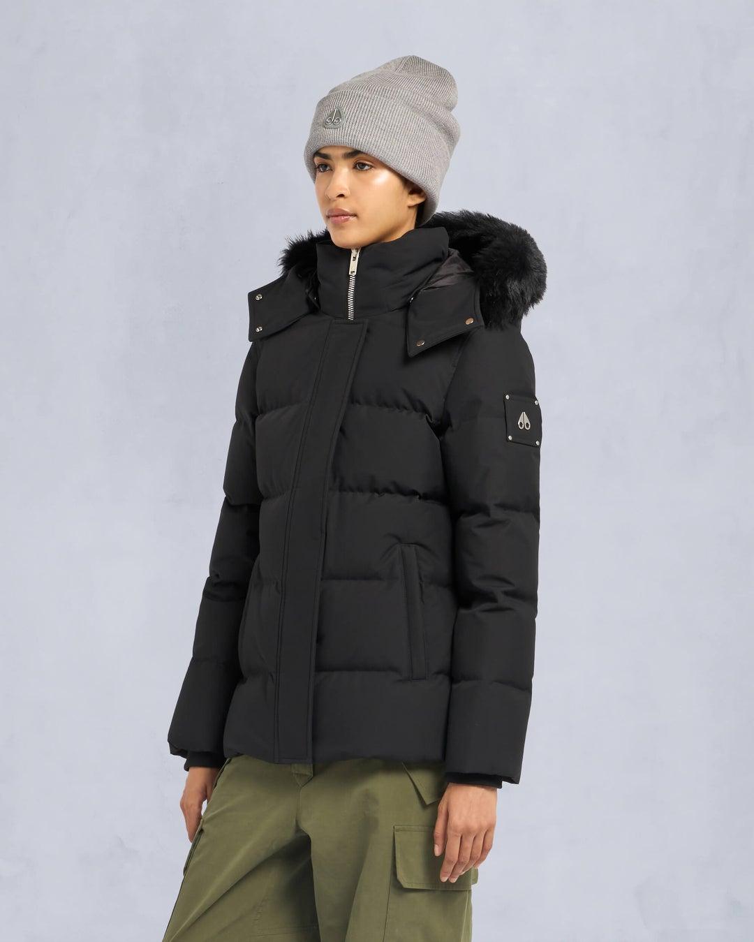 Moose Knuckles Womens Cloud 3Q Jacket in Black with Black Shearling Product Image