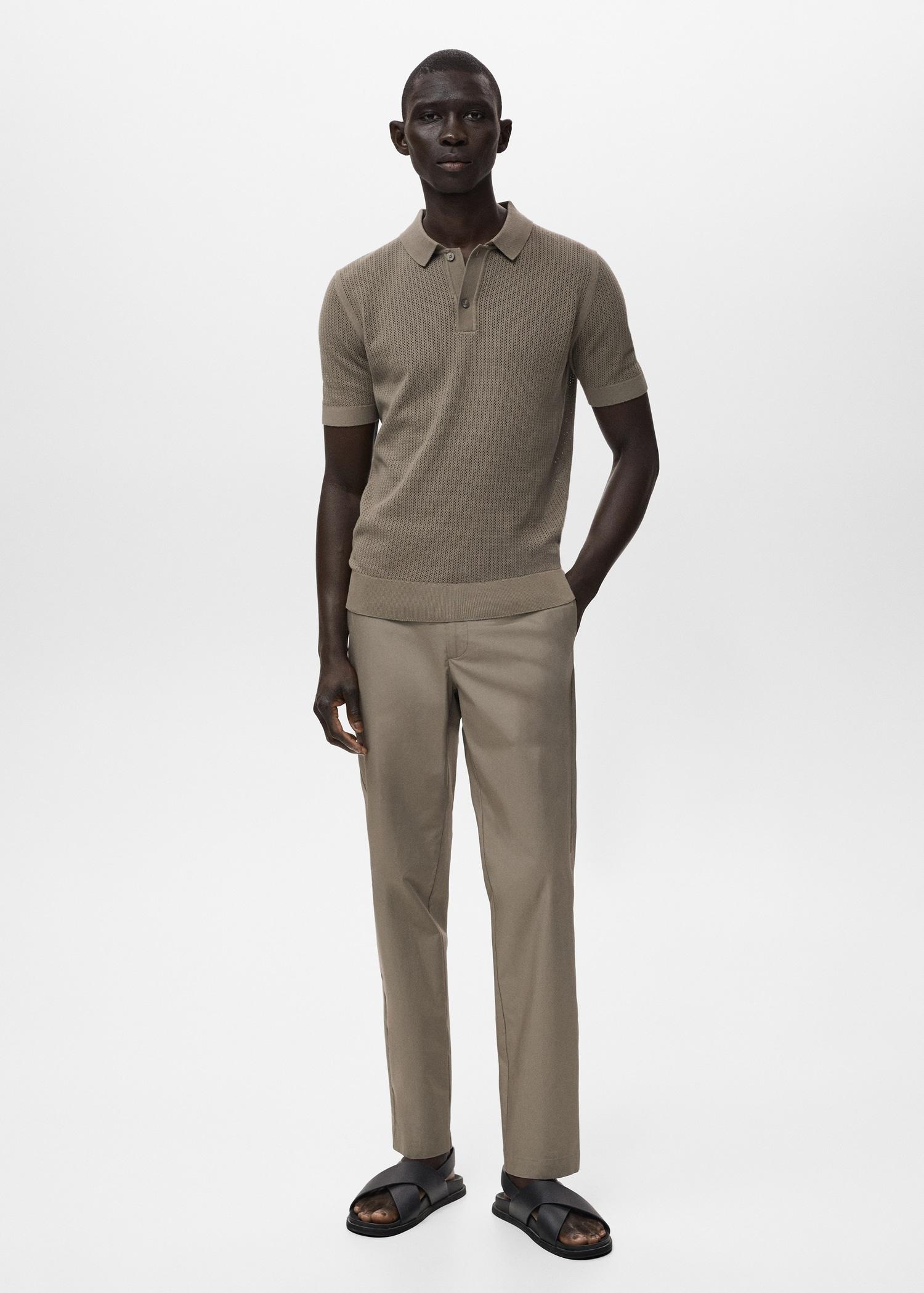 Openwork knitted cotton polo shirt - Men | MANGO USA Product Image