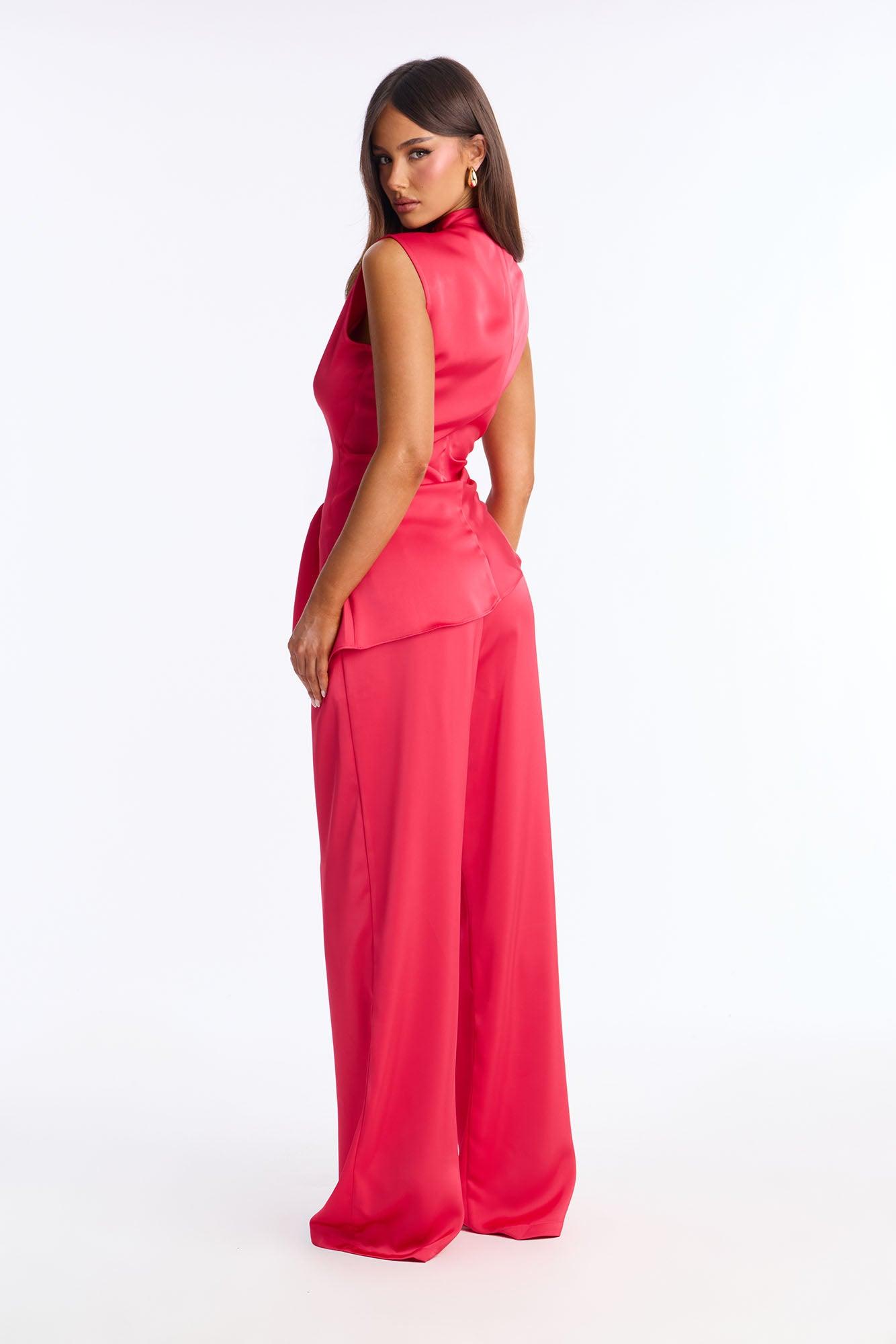 Corinna Sleeveless Satin Pant Set - Red Female Product Image