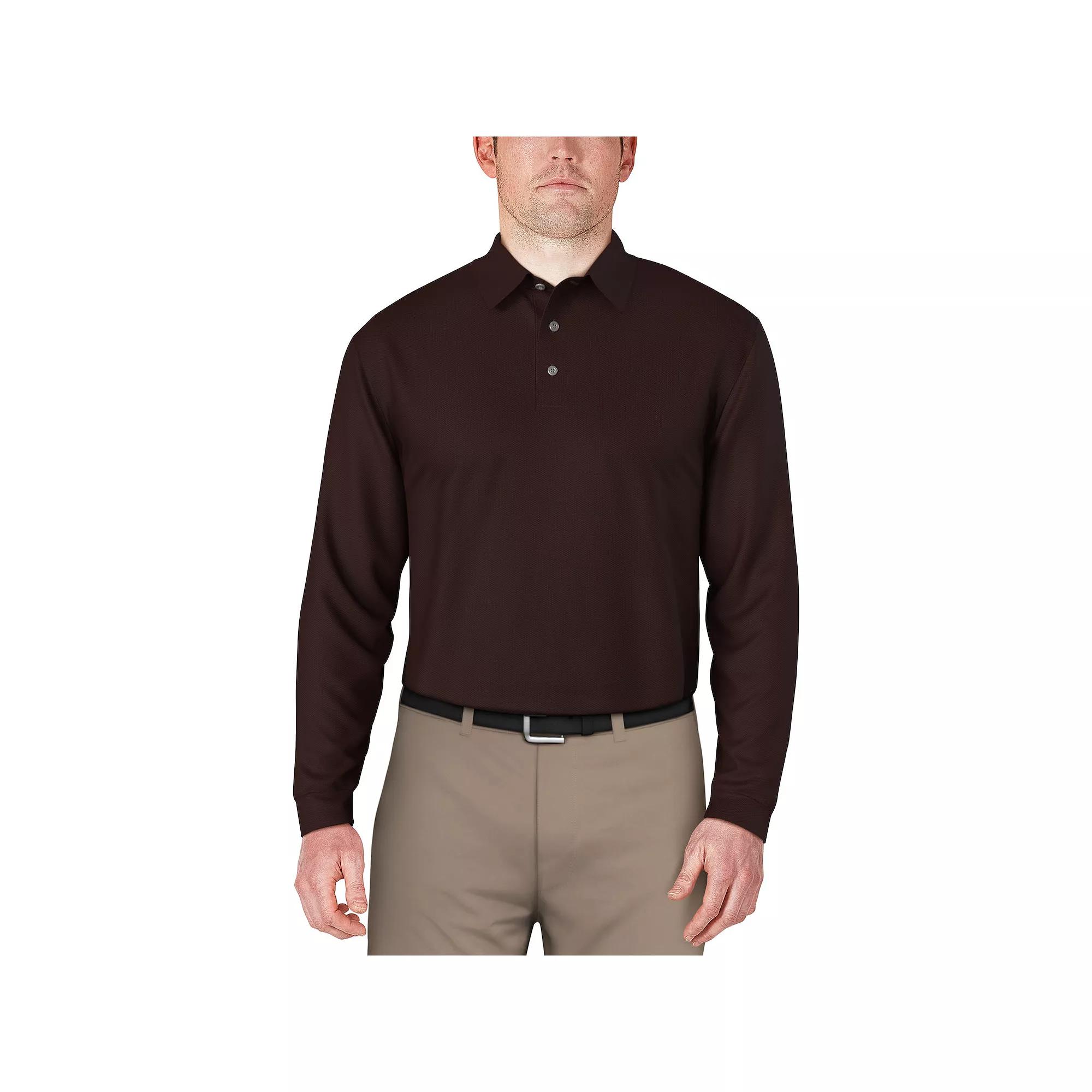 Men's Grand Slam Mini Jacquard Long Sleeve Golf Polo,  Product Image