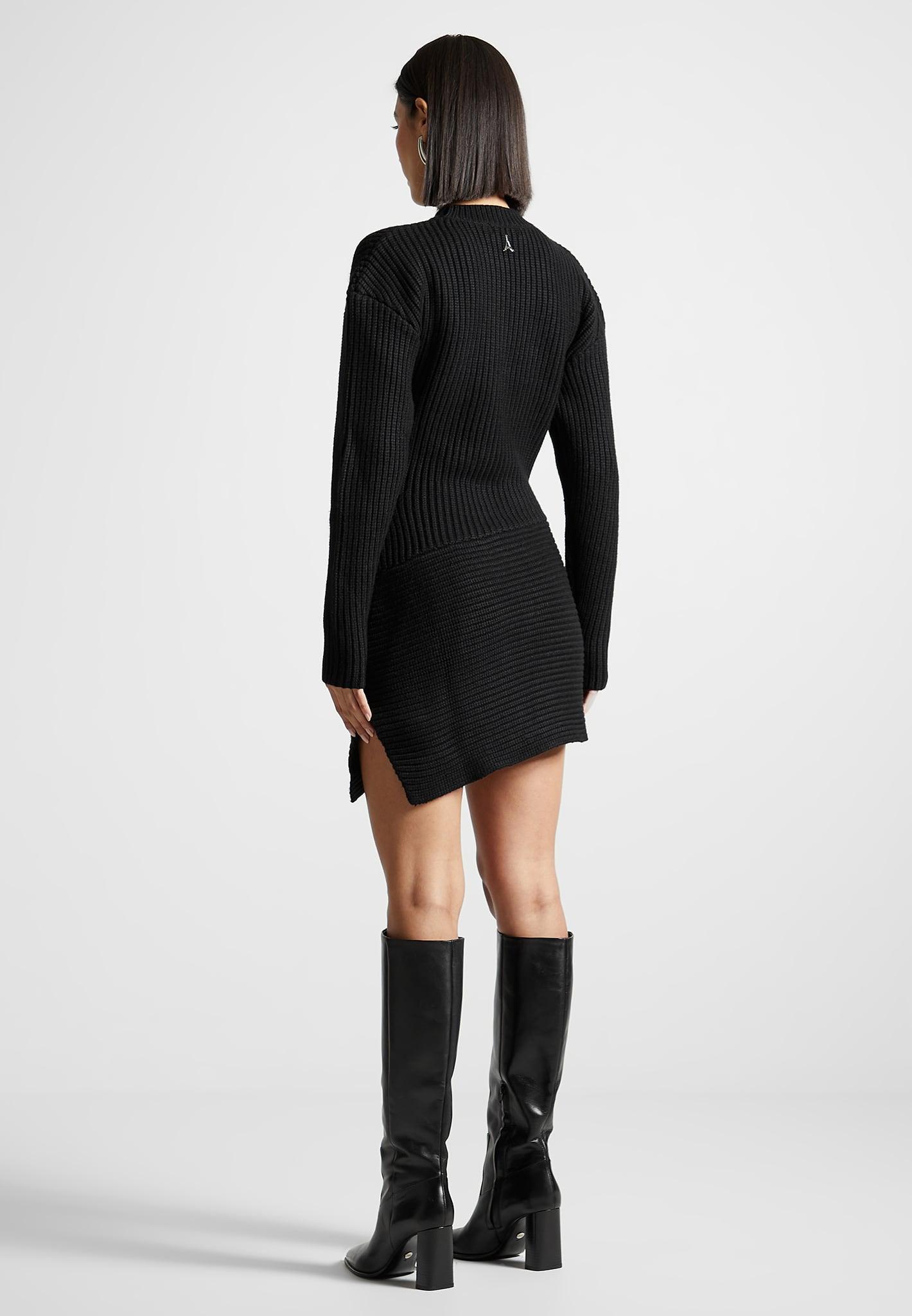 Asymmetric Knit Jumper Dress - Black Female Product Image