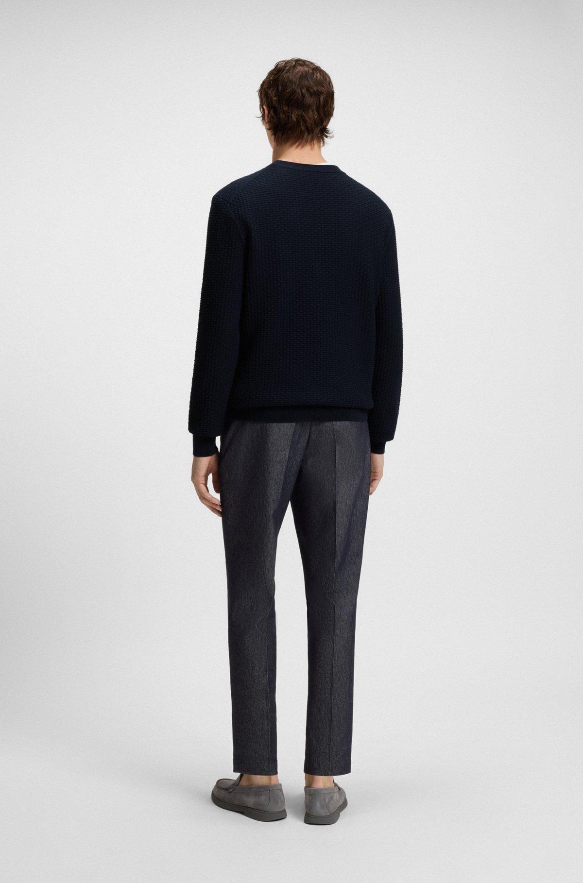 BOSS - Cotton sweater with mixed structures - Dark Blue Product Image