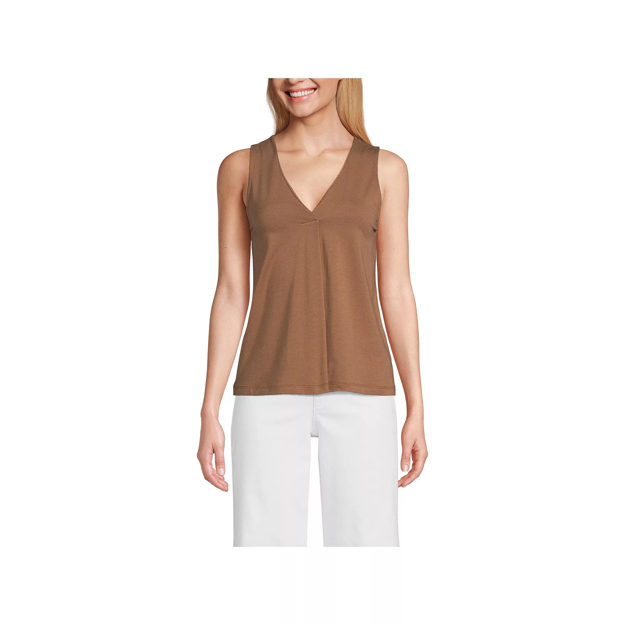Women's Lands' End Lightweight Jersey V-Neck Tank Top, Size: Medium, Warm Tawny Brown Product Image