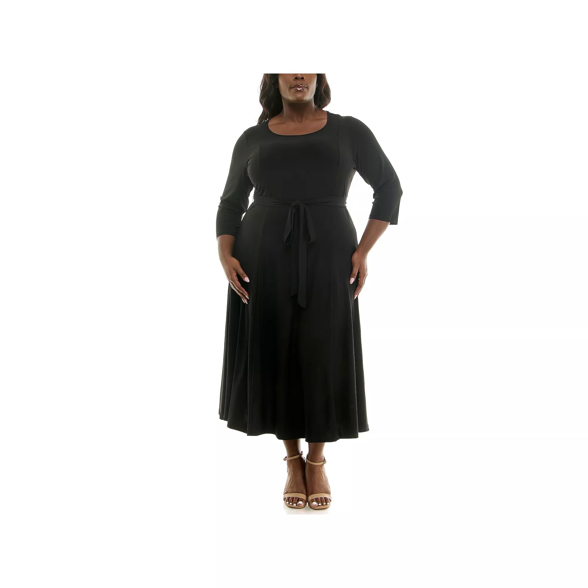 Plus Size Nina Leonard Sylvia Midi Dress, Women's, Size: 1XL, Black Product Image