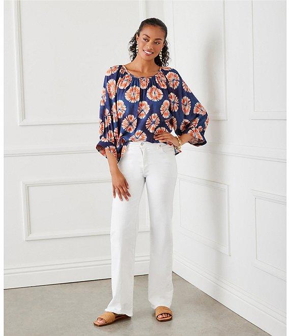 Karen Kane Sunburst Print Boat Neck 3/4 Blouson Sleeve Peasant Top Product Image