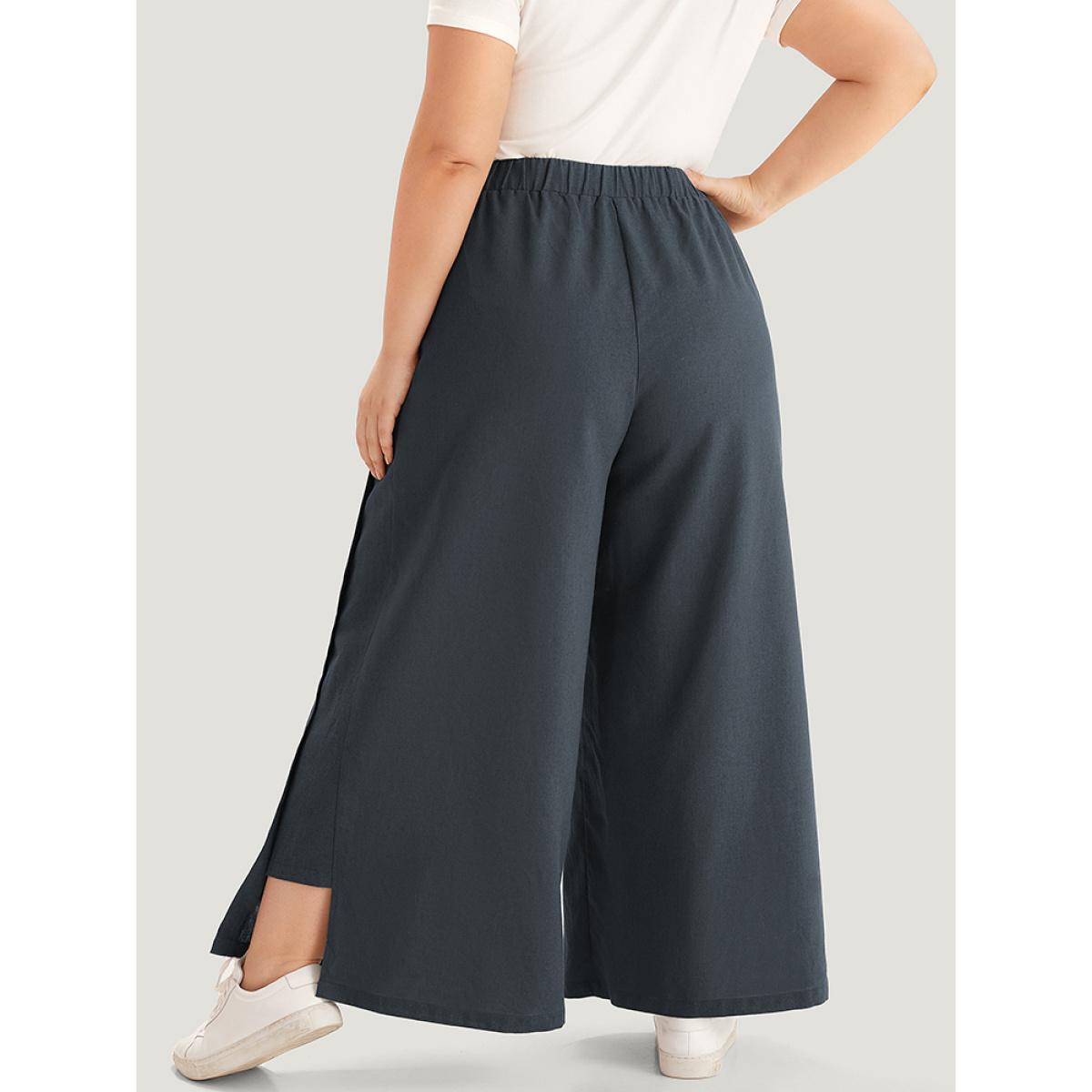 Plus Size Silhouette Floral Print Elastic Waist Wide leg Pants Women SlateGray Casual Straight Leg High Rise Dailywear Pants BloomChic 22-24/3X Product Image