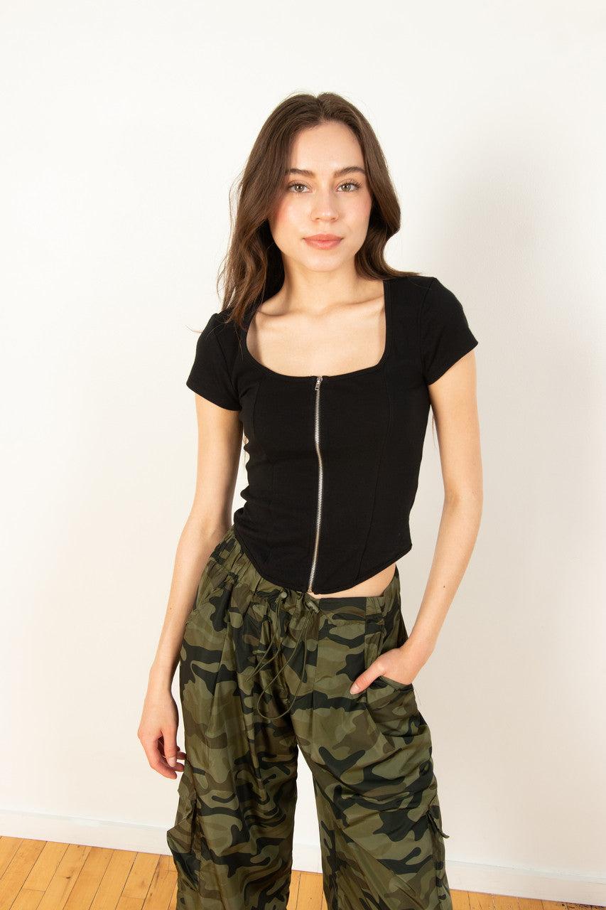 Black Zip Front Tee Product Image