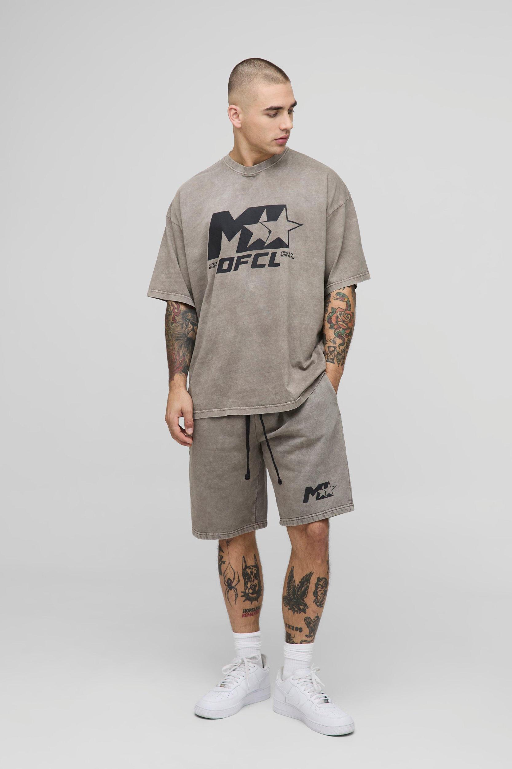 Oversized M Star Washed T-Shirt & Short Set | boohooMAN USA Product Image