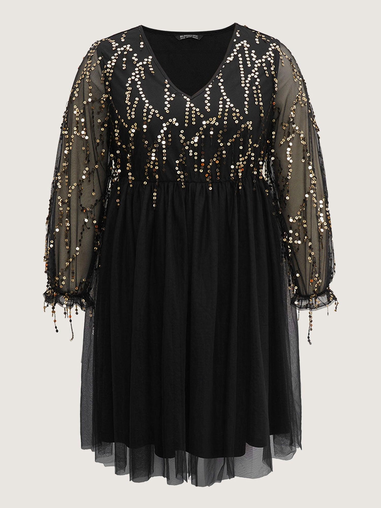 Sequin Mesh Patchwork Tassel Dress Female Product Image