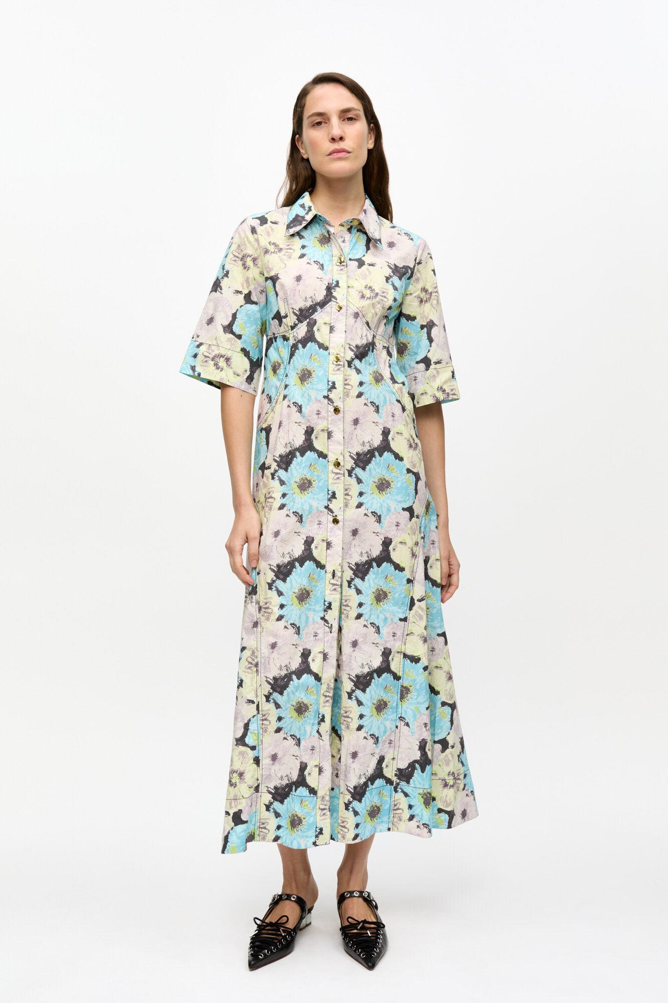 Floral Printed Cotton Long Shirt Dress Product Image