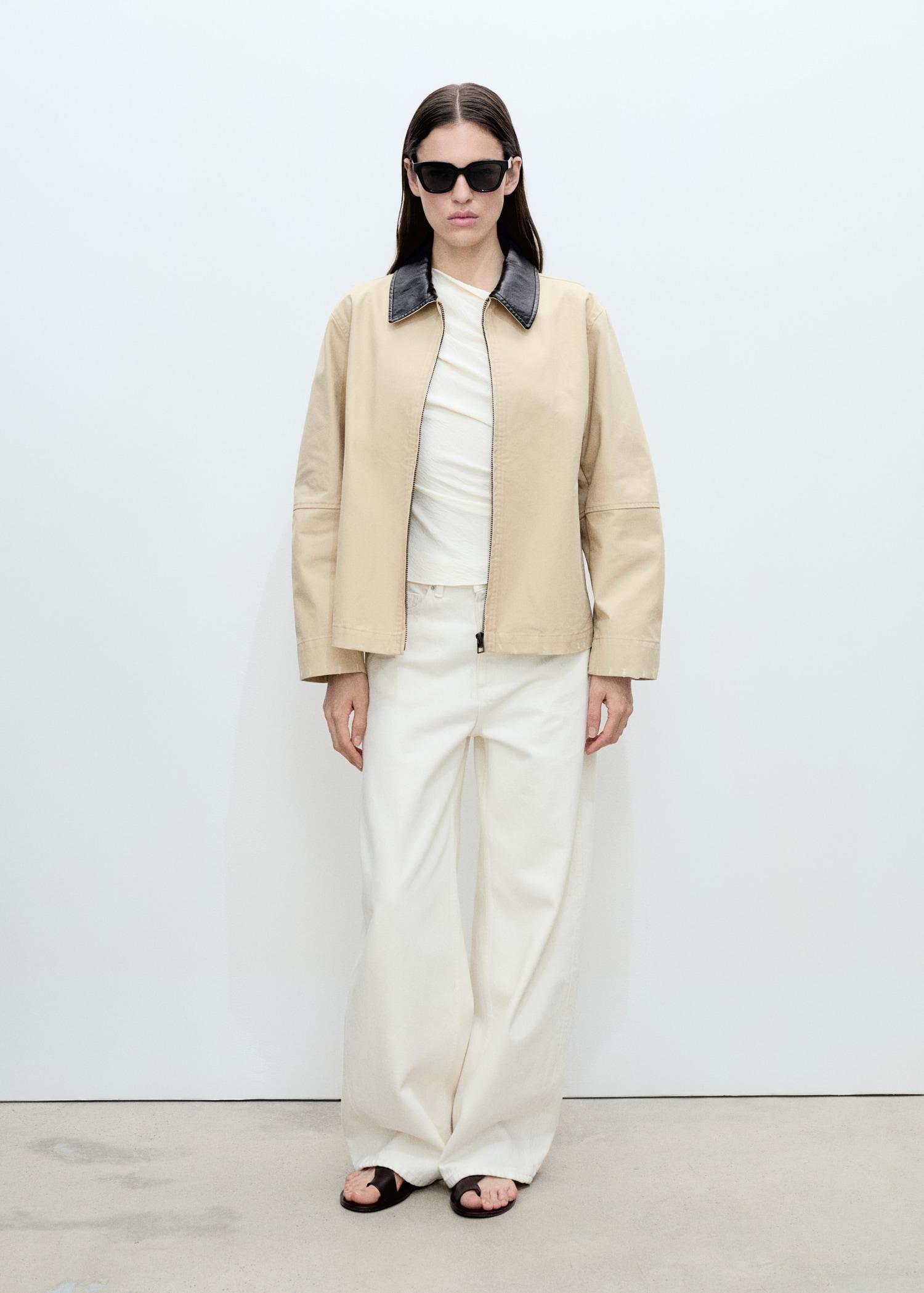 Cotton jacket with contrasting collar - Women | MANGO USA Product Image