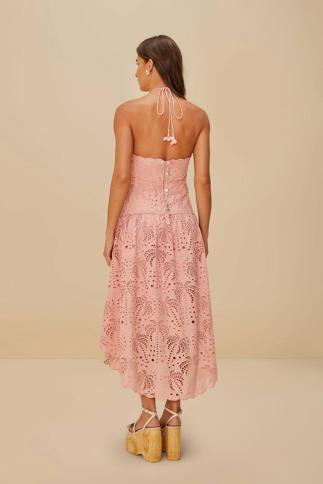 Blush Pink Palm Tree Eyelet Midi Dress Product Image
