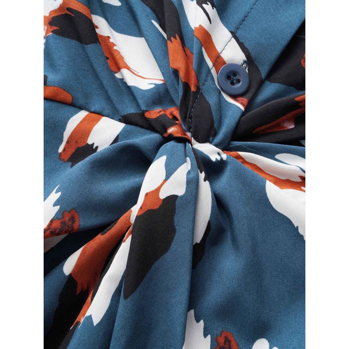 Plus Size Leopard Print Shirt Collar Twist Front Dress Mediumblue Women Workwear Essentials Twist Shirt collar Short sleeve Curvy BloomChic 18-20/2X Product Image