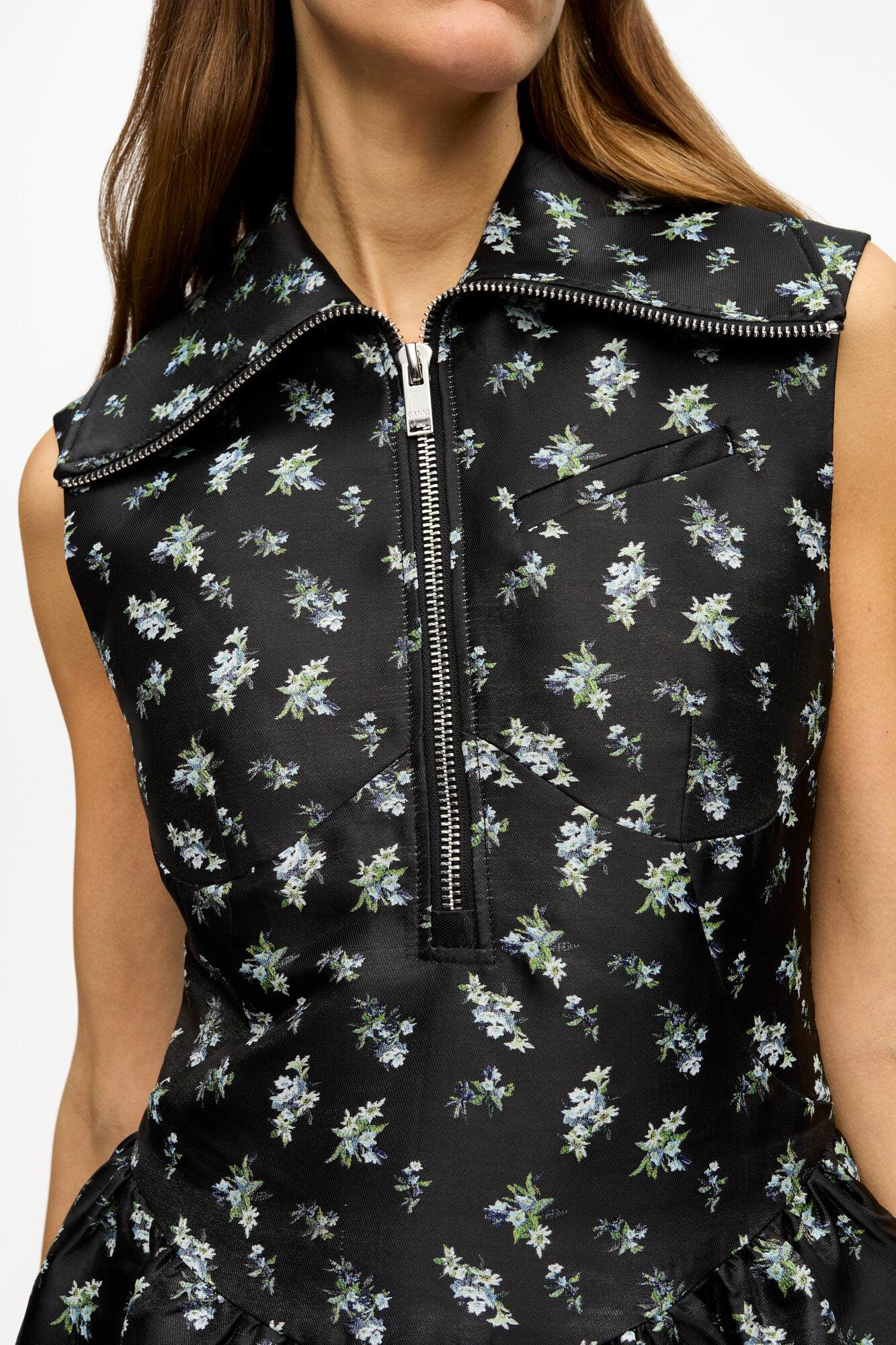 Black Floral Jacquard Midi Dress Product Image