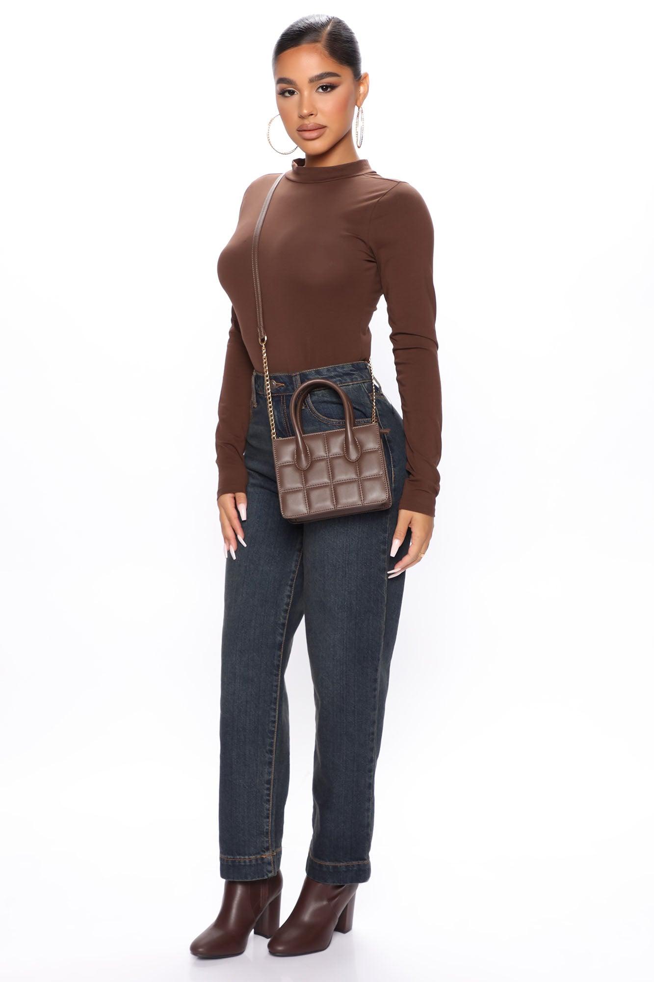 Melanie Mock Neck Bodysuit - Chocolate Product Image