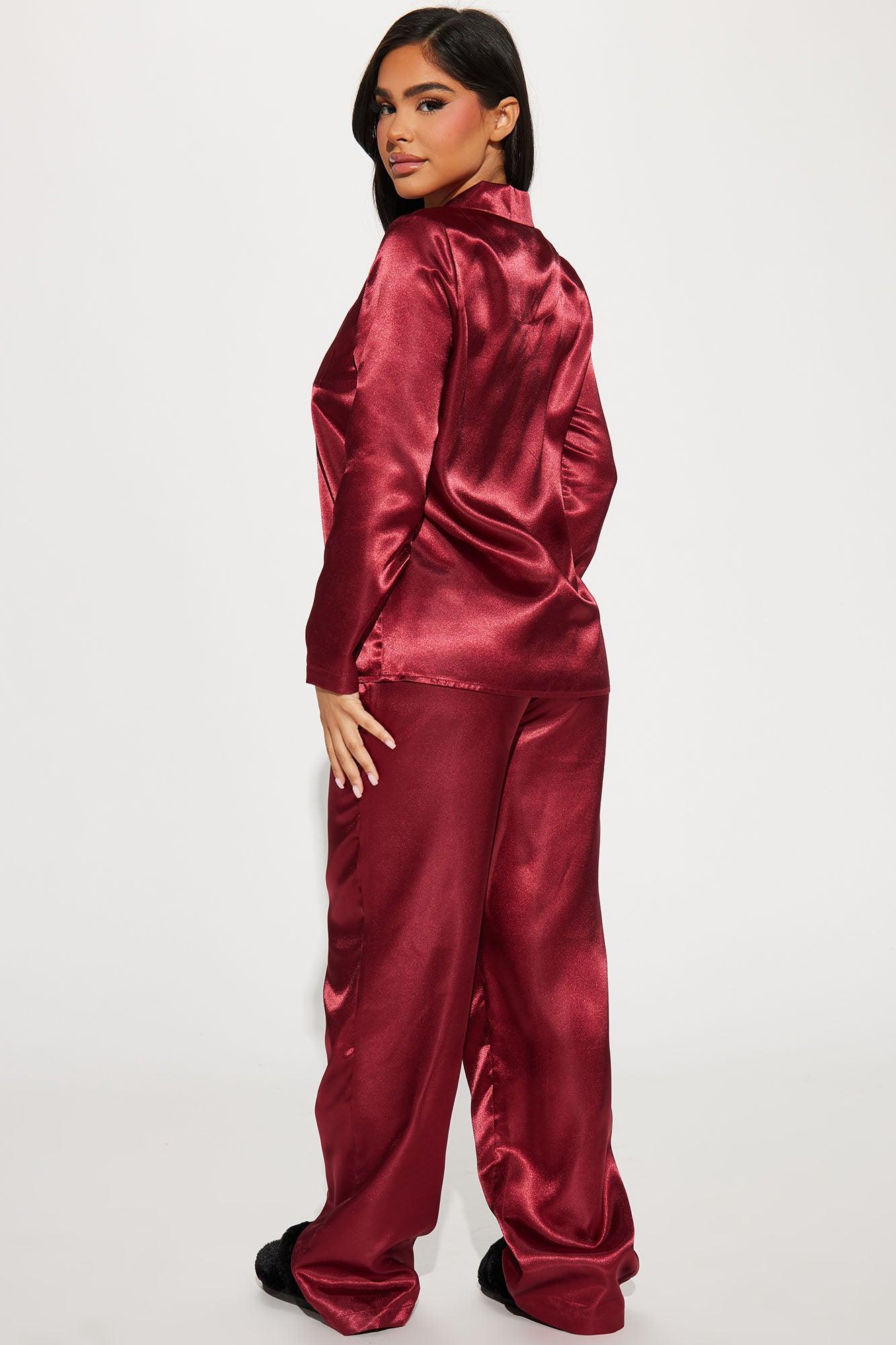 Pillow Fight Satin PJ Pant Set - Burgundy Product Image