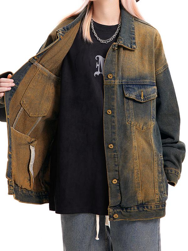 Ombre Washed Loose Denim Jacket Product Image