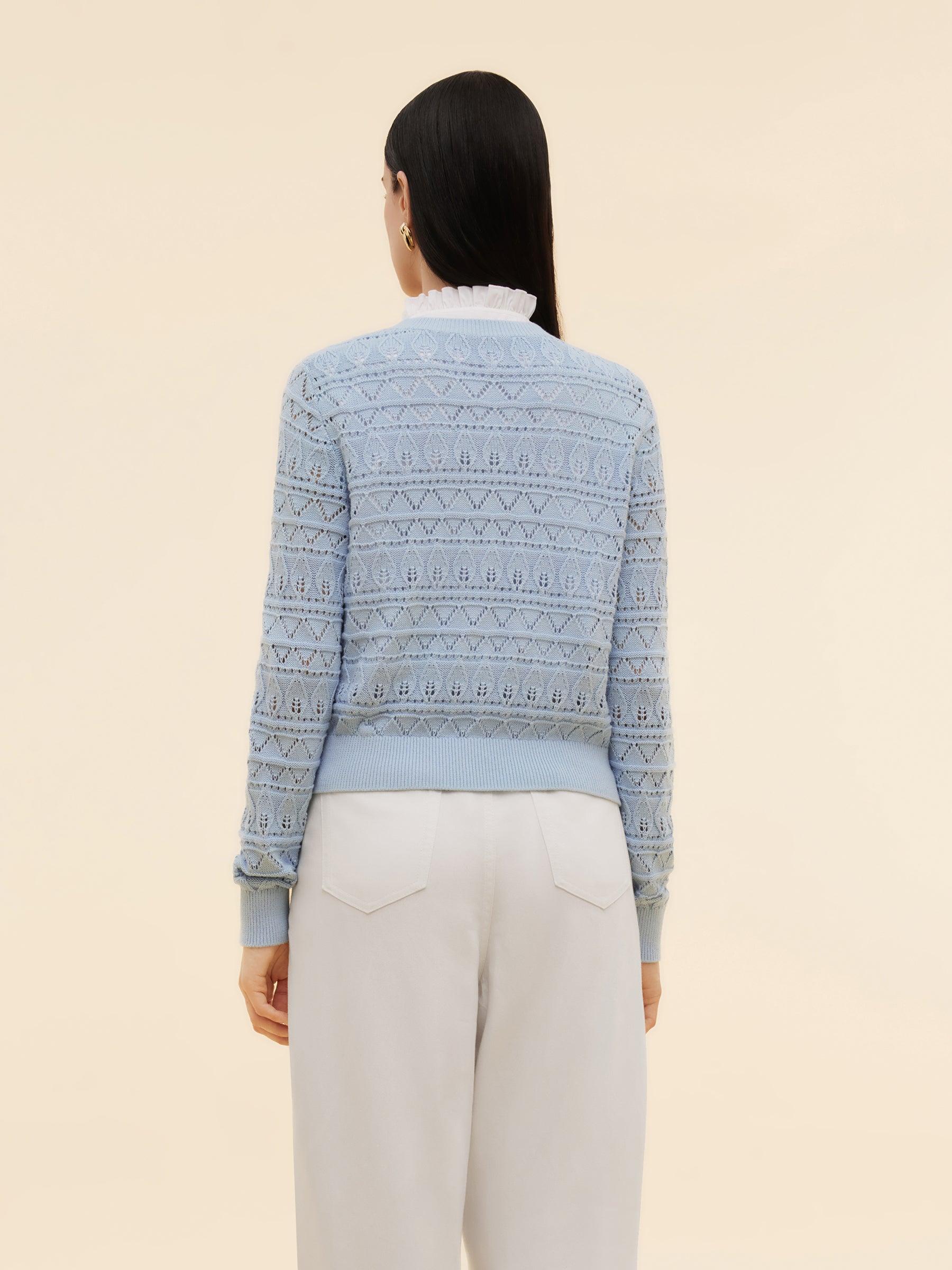 Cotton Openwork Women Round Neck Cardigan Product Image